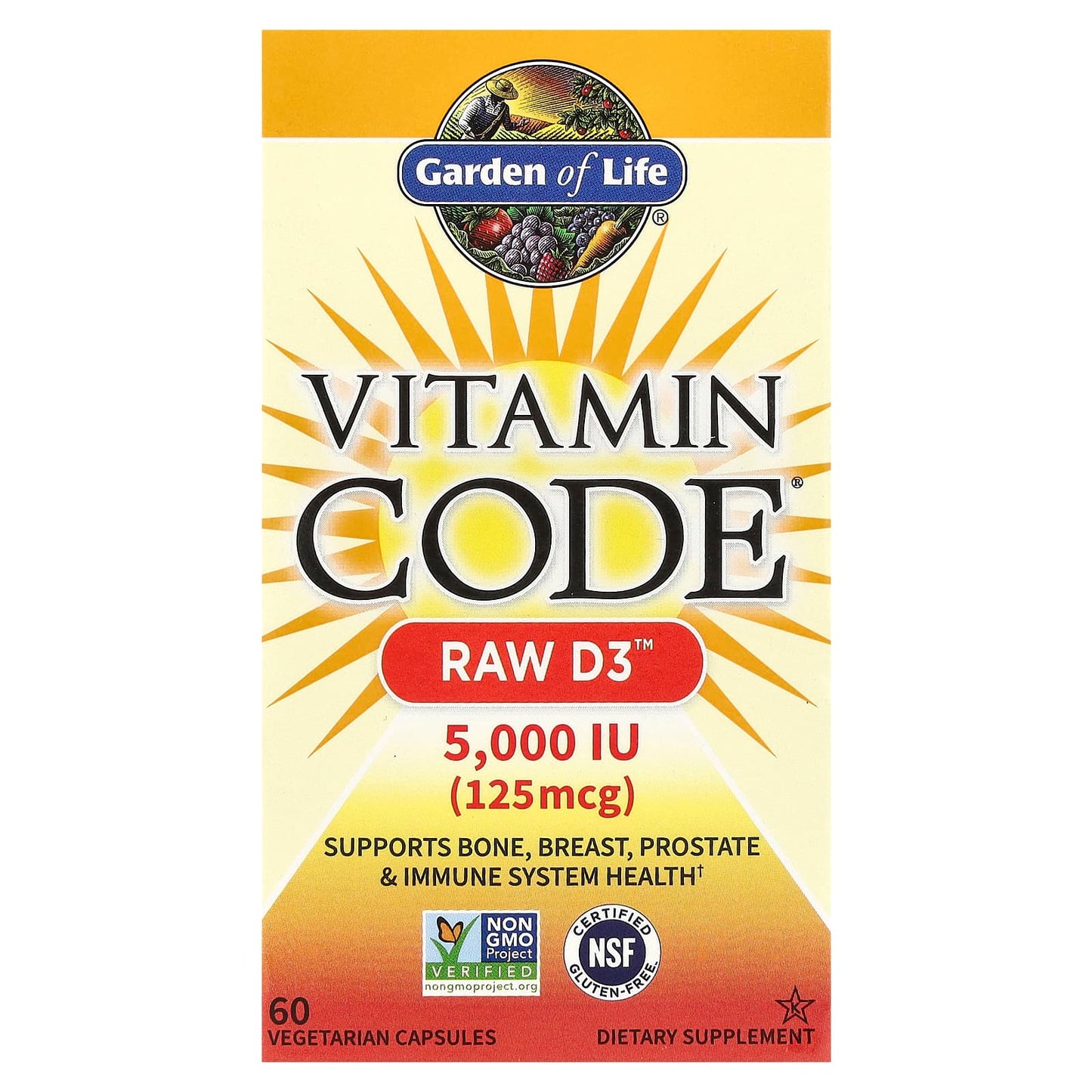 Garden of Life RAW D3 125 mcg, 5000 IU, 60 Vegetarian Capsules - Image 1
