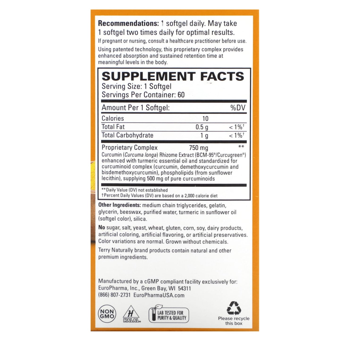 Terry Naturally, CuraMed, Superior Absorption Curcumin, 750 mg, 60 Softgels - Image 2