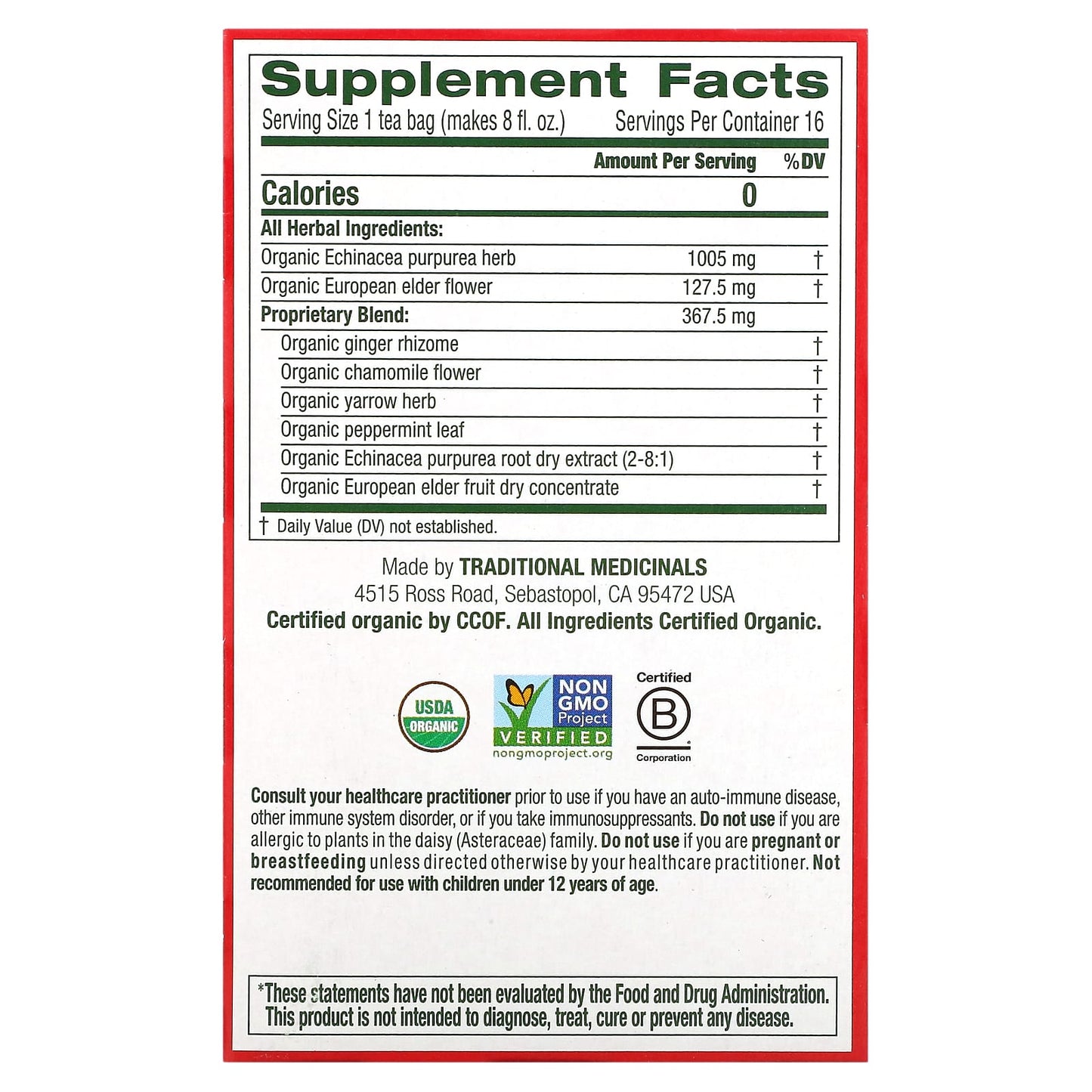 Traditional Medicinals, Organic Echinacea Plus, Elderberry, Caffeine Free, 16 Wrapped Tea Bags, 0.85 oz (24 g) - Image 2