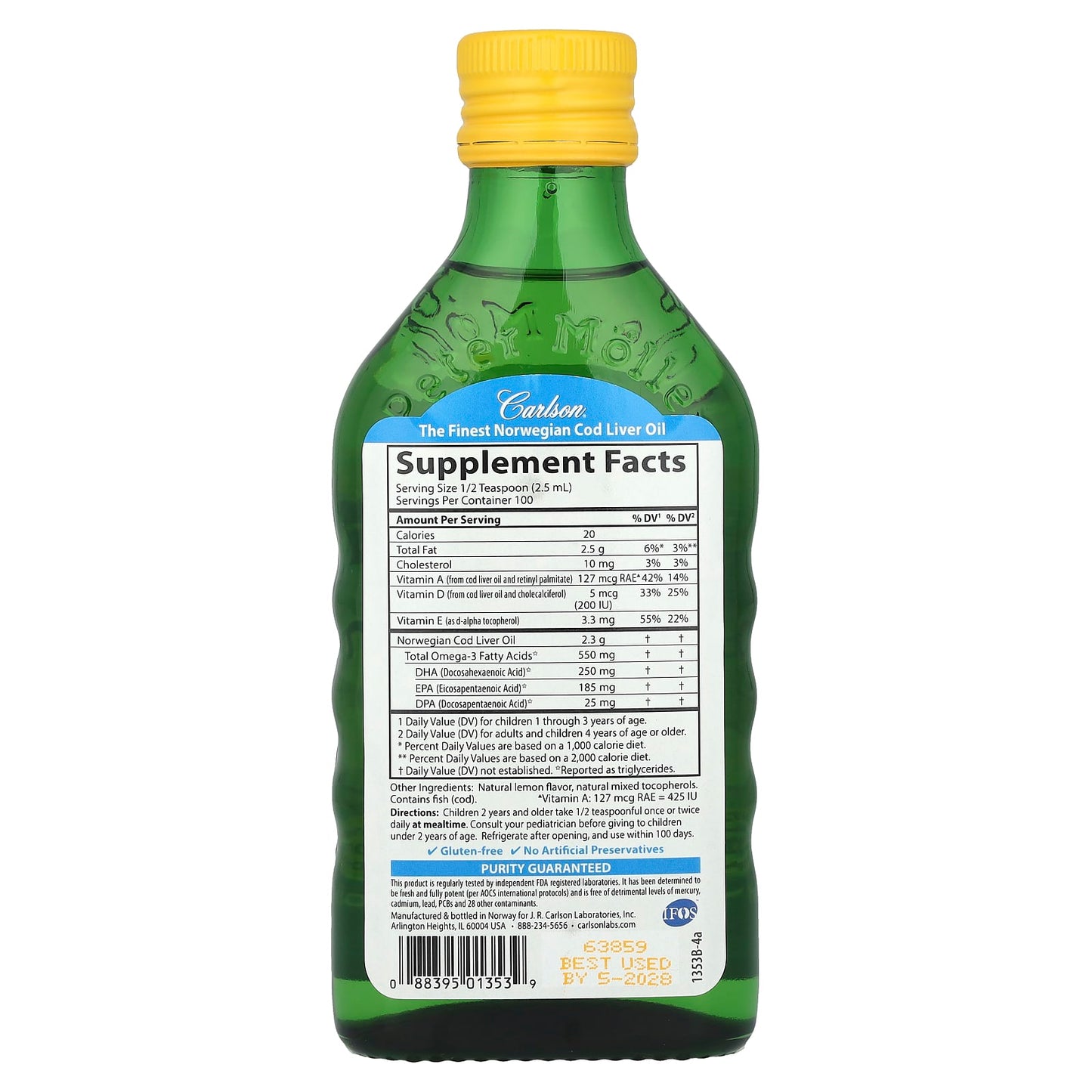 Carlson Norwegian Cod Liver Oil for Kids, Natural Lemon Flavor, 8.4 oz (250 ml) - Image 2