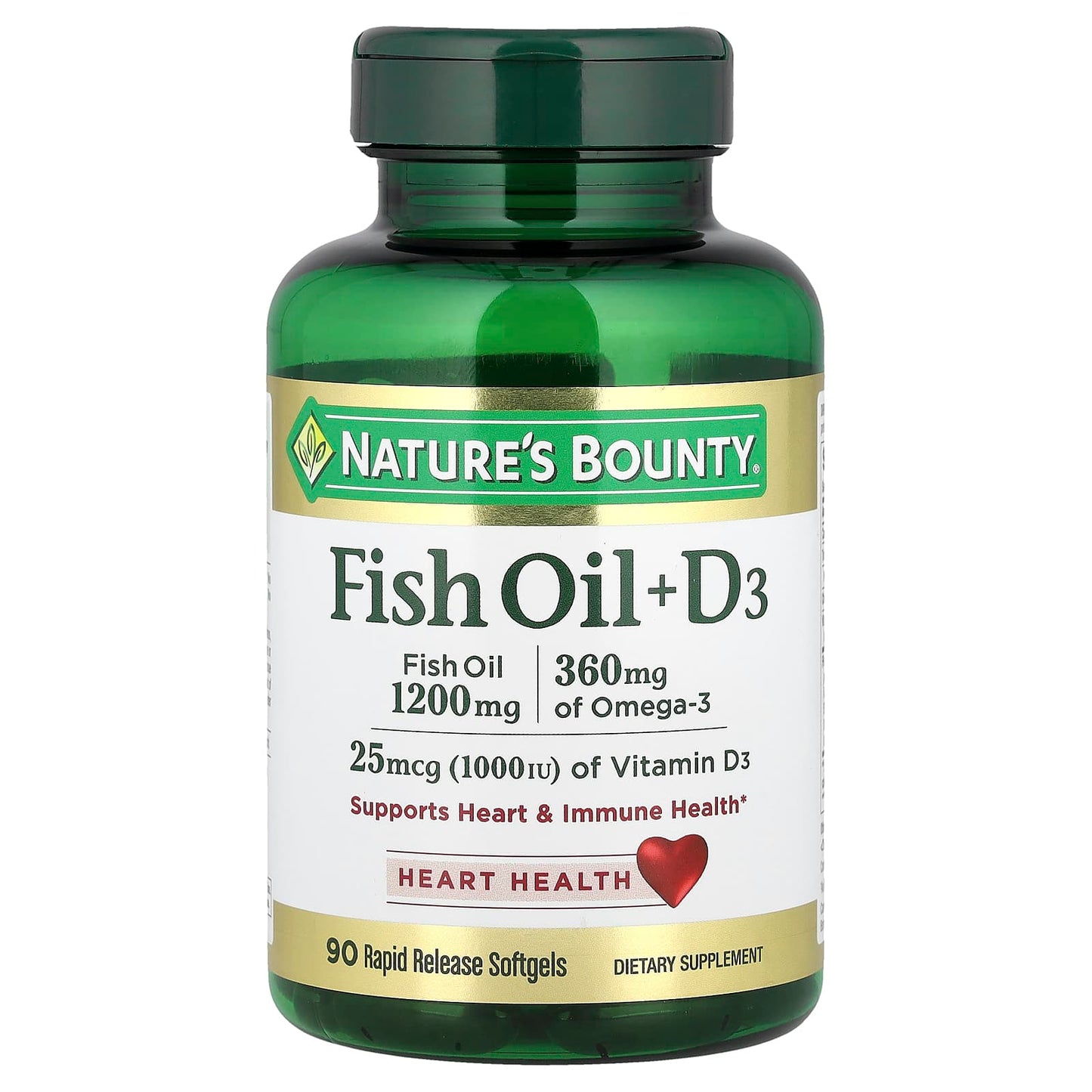Nature's Bounty, Fish Oil + D3, 90 Rapid Release Softgels - Image 1