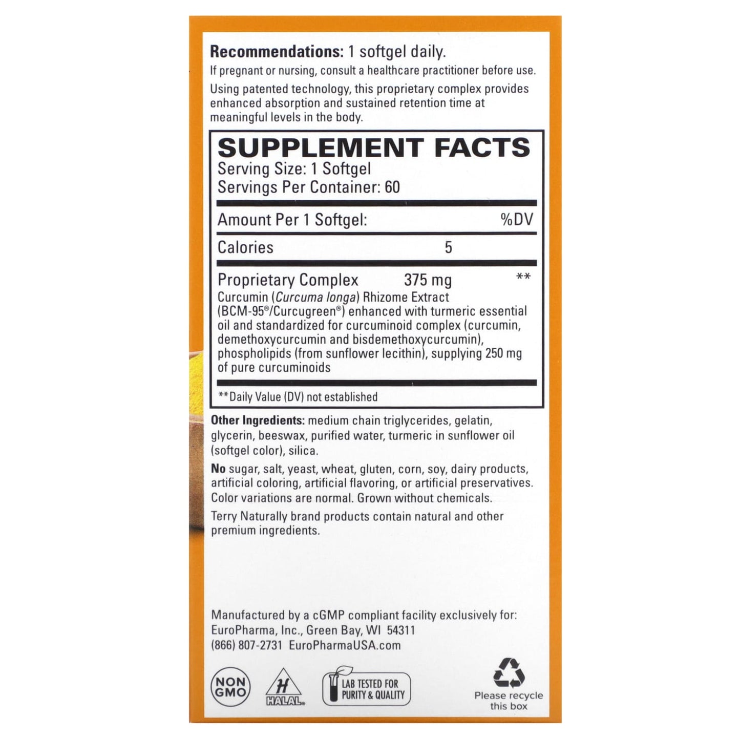 Terry Naturally, CuraMed, Superior Absorption Curcumin, 375 mg, 60 Softgels - Image 2