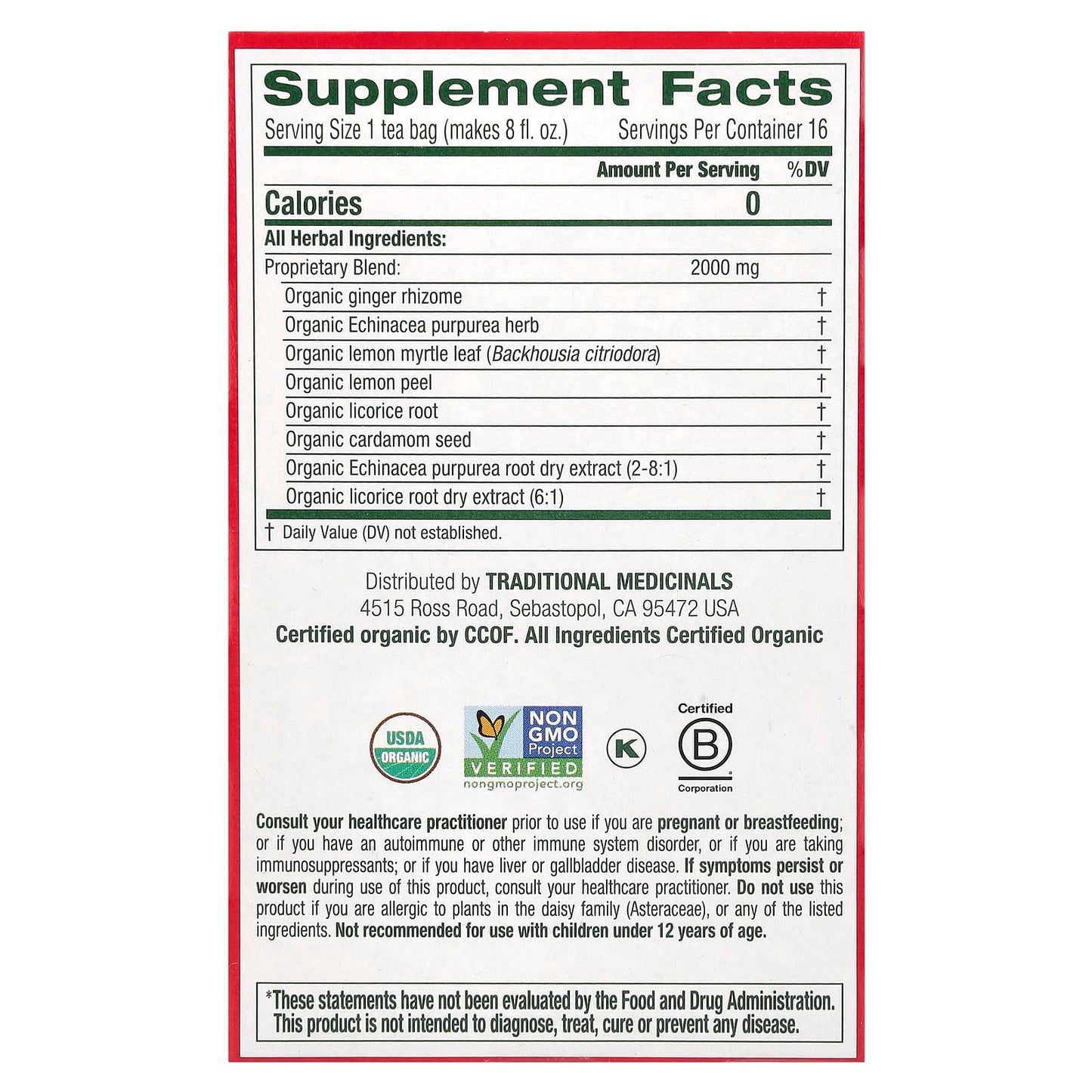 Traditional Medicinals, Organic Immune Zoom®, Lemon Ginger Echinacea, Caffeine Free, 16 Wrapped Tea Bags, 1.13 oz (32 g) - Image 2
