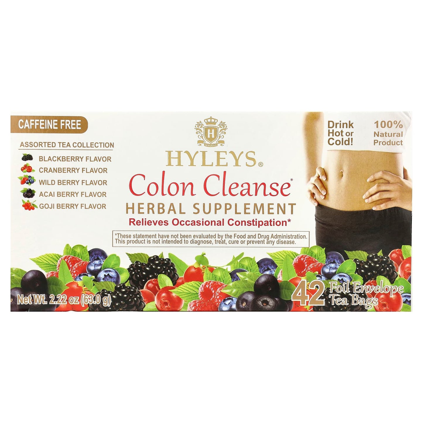 Hyleys Tea Colon Cleanse, 42 Assorted Tea Bags, Caffeine Free, Natural Digestive Support - Image 1