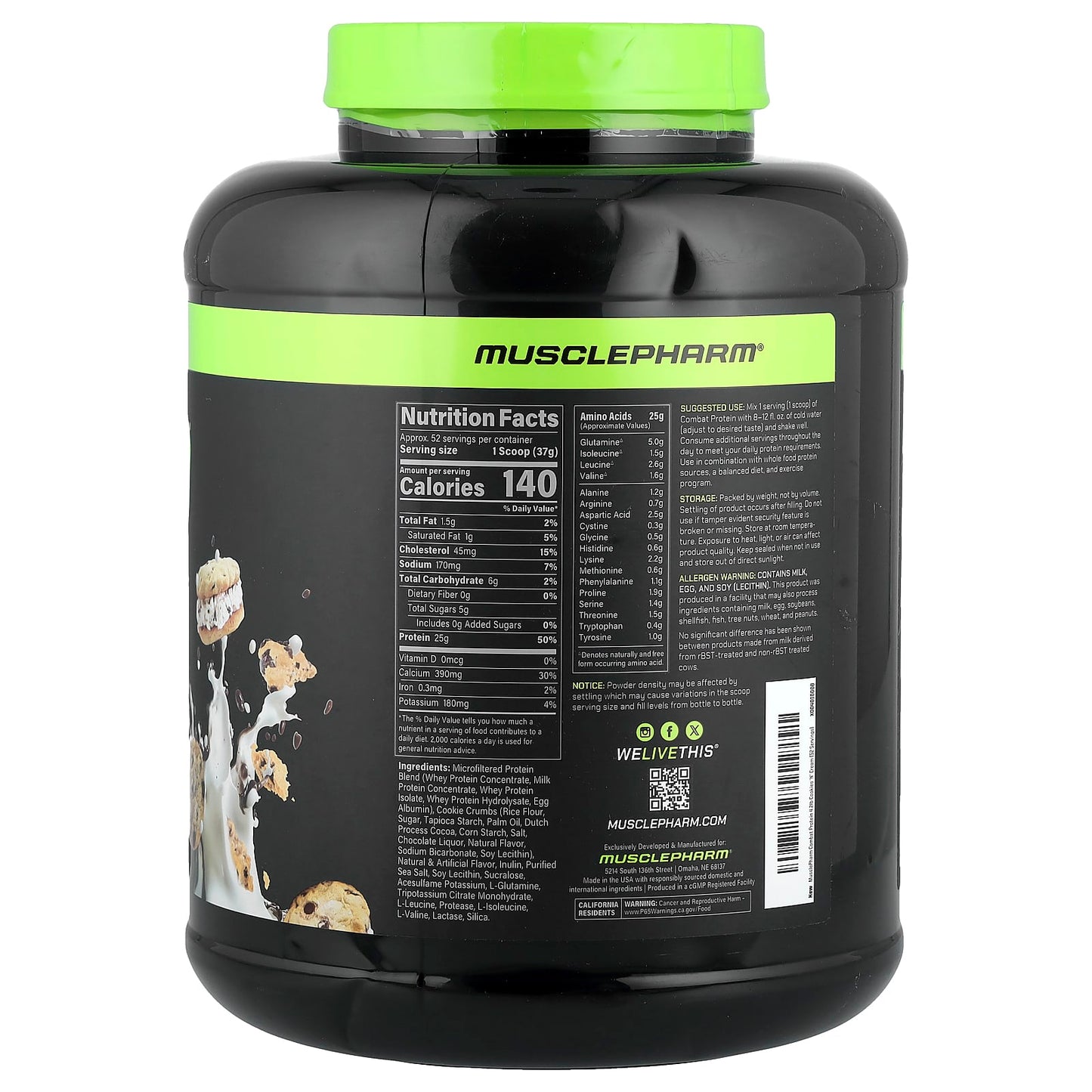 MusclePharm, Combat Protein Powder, Cookies 'N' Cream, 4.2 lb (1,906 g) - Image 2