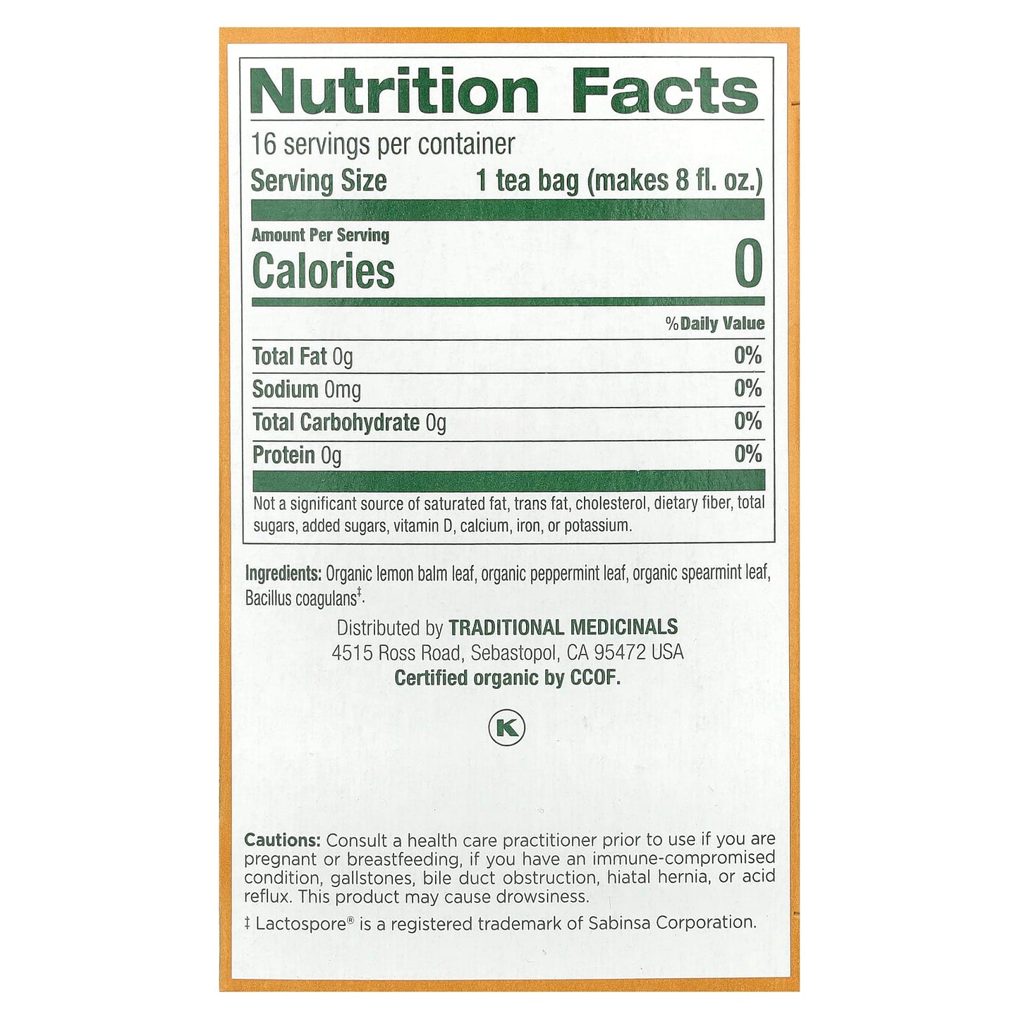 Traditional Medicinals, Organic Herbal Tea, Triple Mint Daily Probiotic, Caffeine Free, Peppermint, Spearmint & Lemon Balm, 16 Wrapped Tea Bags, 0.85 oz (24 g) - Image 2