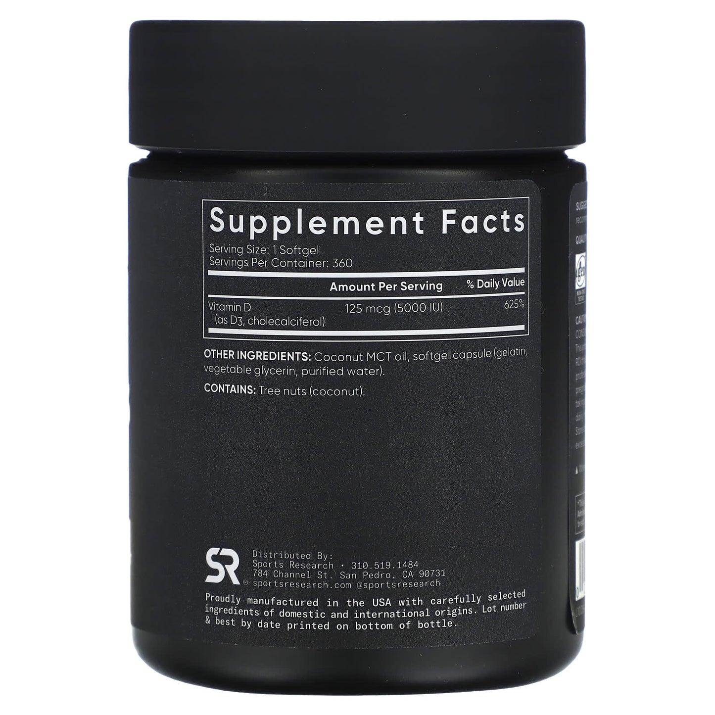 Sports Research, Vitamin D3, Extra Strength, 125 mcg (5,000 IU), 360 Softgels - Image 2