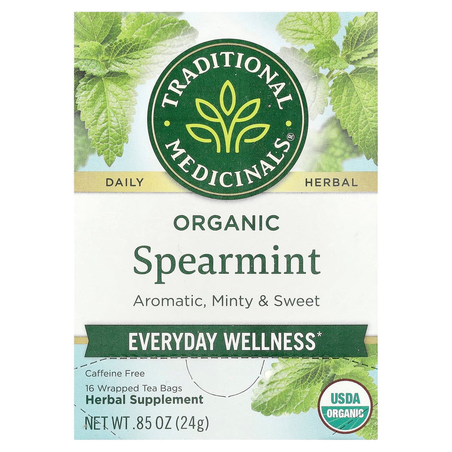 Traditional Medicinals, Organic Spearmint, Caffeine Free, 16 Wrapped Tea Bags, 0.85 oz (24 g) - Image 1