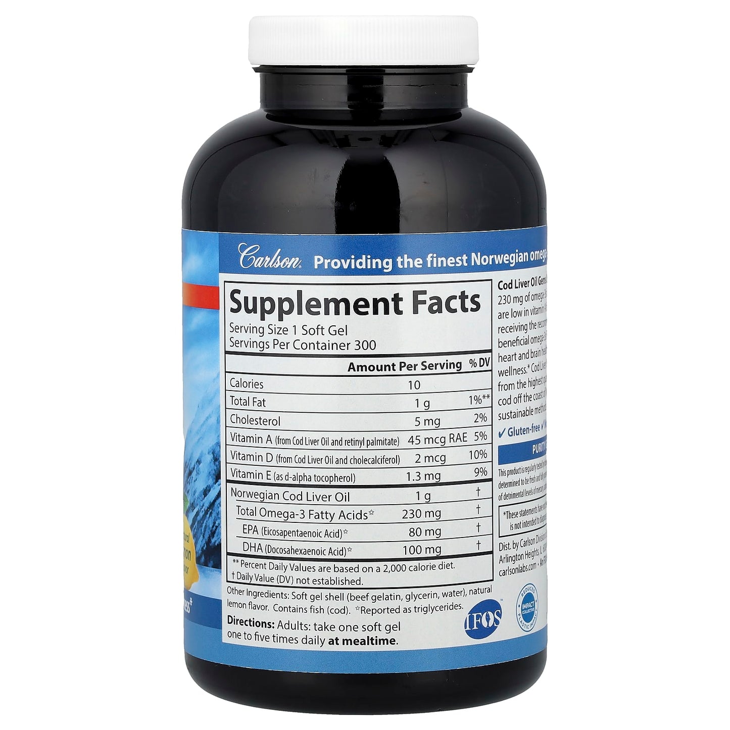 Wild Norwegian Cod Liver Oil Gems by Carlson - Low Vitamin A Omega-3 Supplement - Image 2