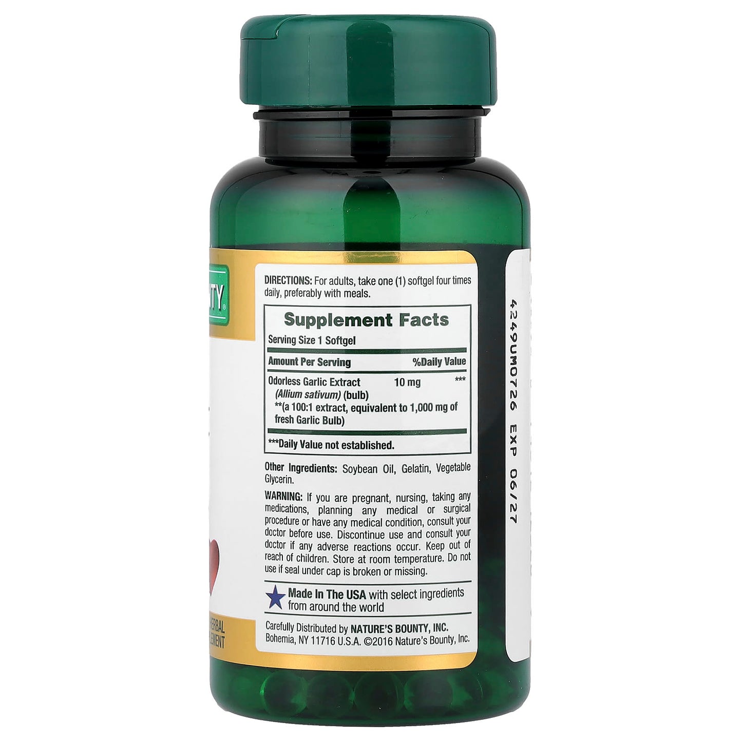 Nature's Bounty, Garlic Extract, 1,000 mg, 100 Rapid Release Softgels - Image 2