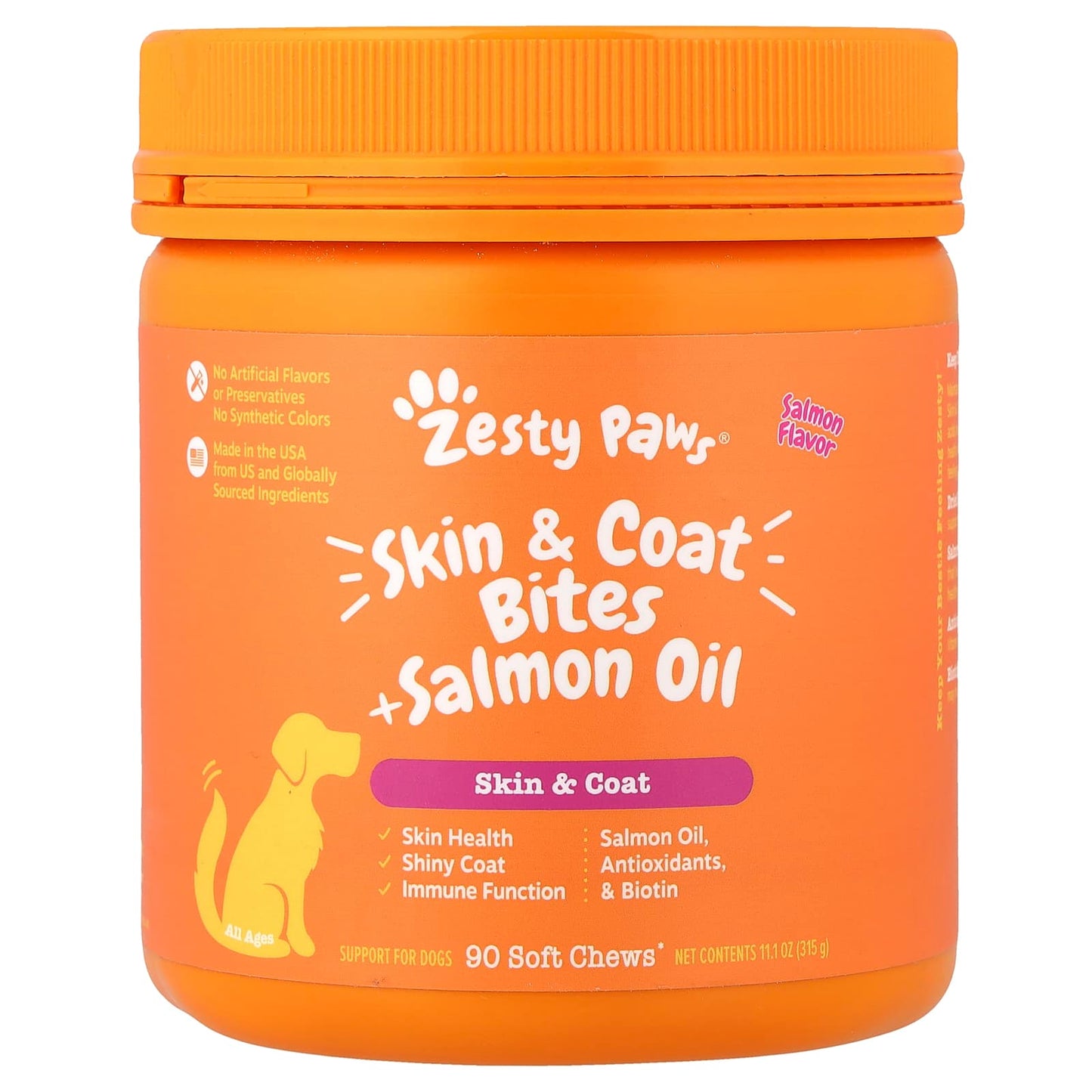 Zesty Paws, Salmon Bites™, For Dogs, All Ages, Salmon, 90 Soft Chews, 11.1 oz (315 g) - Image 1