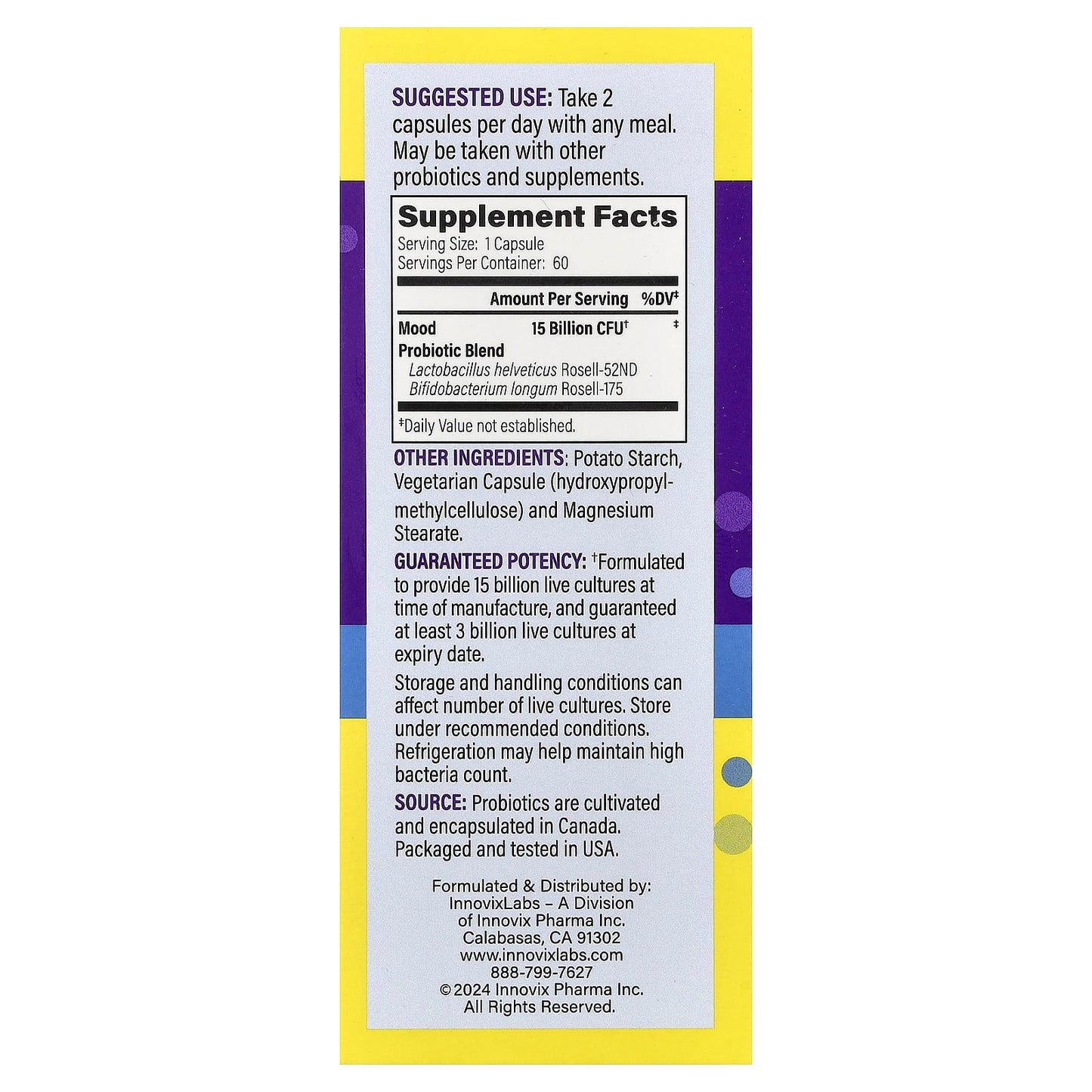 Mood Probiotic Supplement for Stress Relief by InnovixLabs - 60 Capsules - Image 2