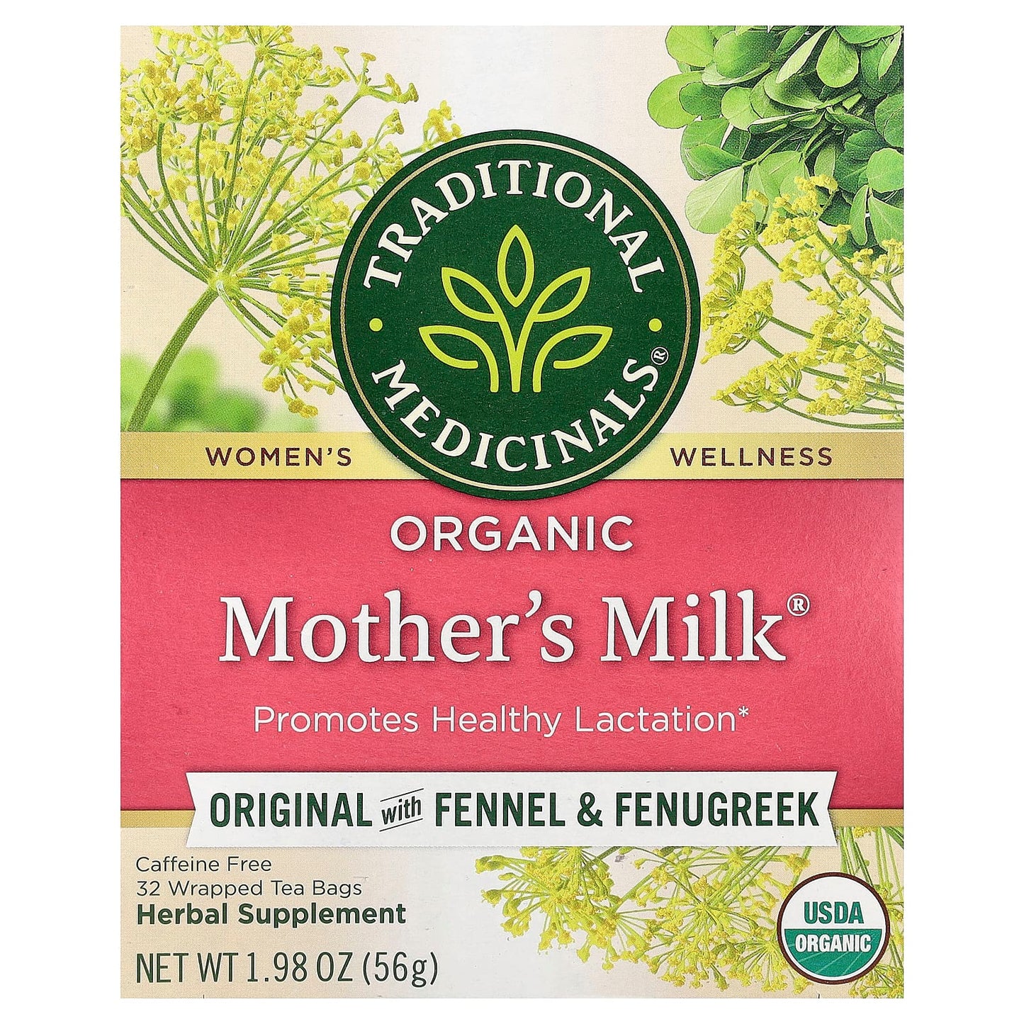 Traditional Medicinals, Organic Mother's Milk®, Original with Fennel & Fenugreek, Caffeine Free, 32 Wrapped Tea Bags, 1.98 oz (56 g) - Image 1