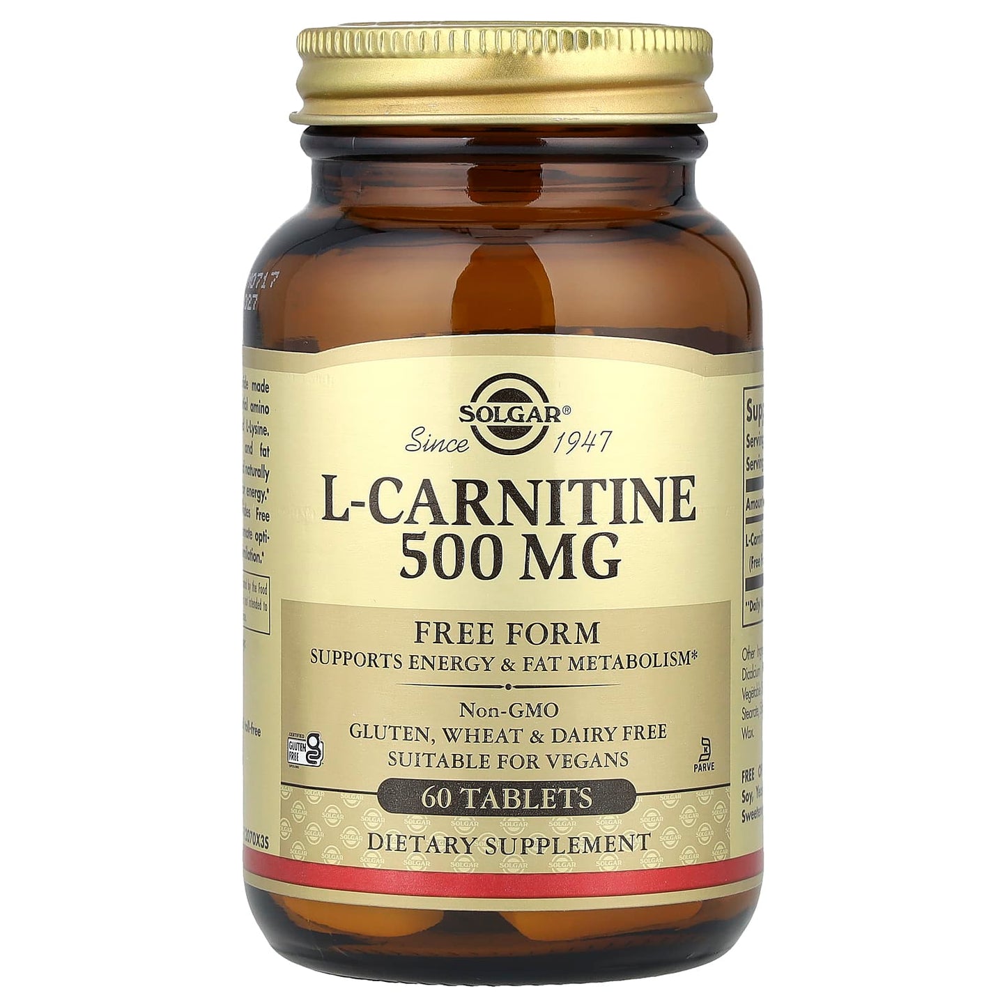 Solgar, L-Carnitine, Free Form, 60 Tablets (500 mg per Tablet) - Image 1