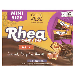 Indulge in ChocZero's 0g Sugar Rhea Milk Caramel Nougat & Peanut Bars, 15 Mini B