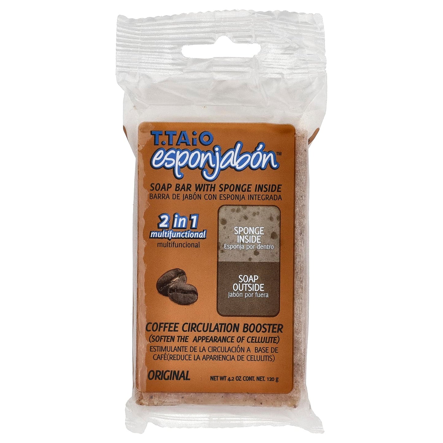 T. Taio, Soap Bar With Sponge Inside, Coffee Circulation Booster, Original, 4.2 oz (120 g) - Image 1
