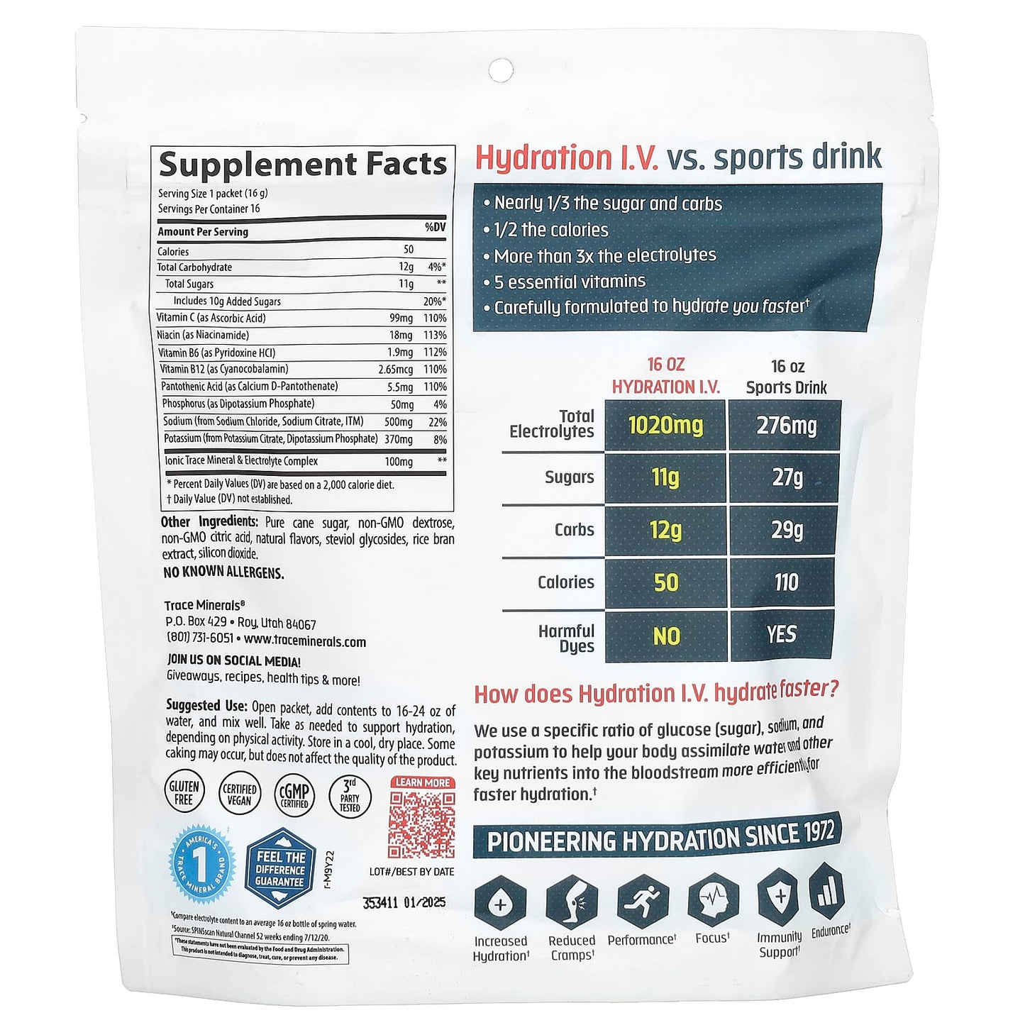 Trace, TMSport, Hydration I.V., Electrolyte Drink Paks, Raspberry Lemonade, 16 Packets, 0.56 oz (16 g) Each - Image 2