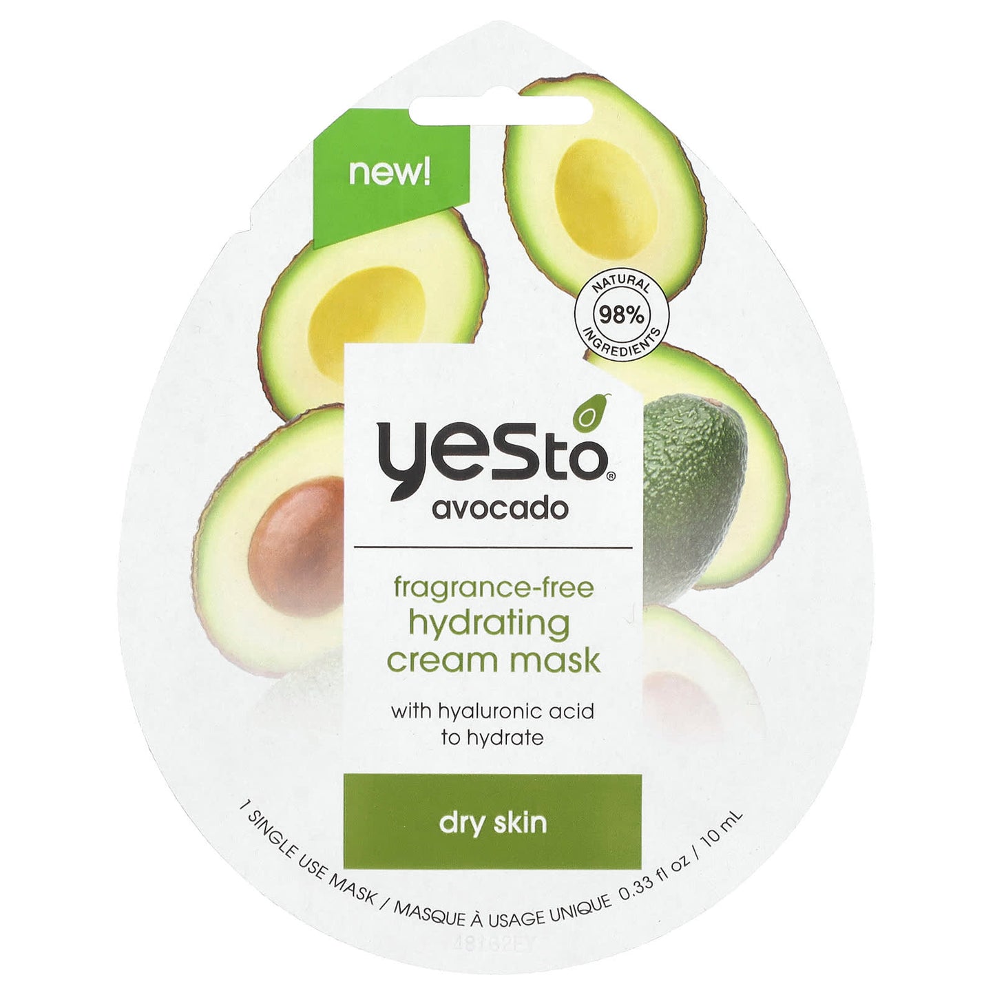 Yes To, Hydrating Cream Beauty Mask, Avocado, Dry Skin, Fragrance-Free, 1 Sheet Mask, 0.33 fl oz (10 ml) - Image 1