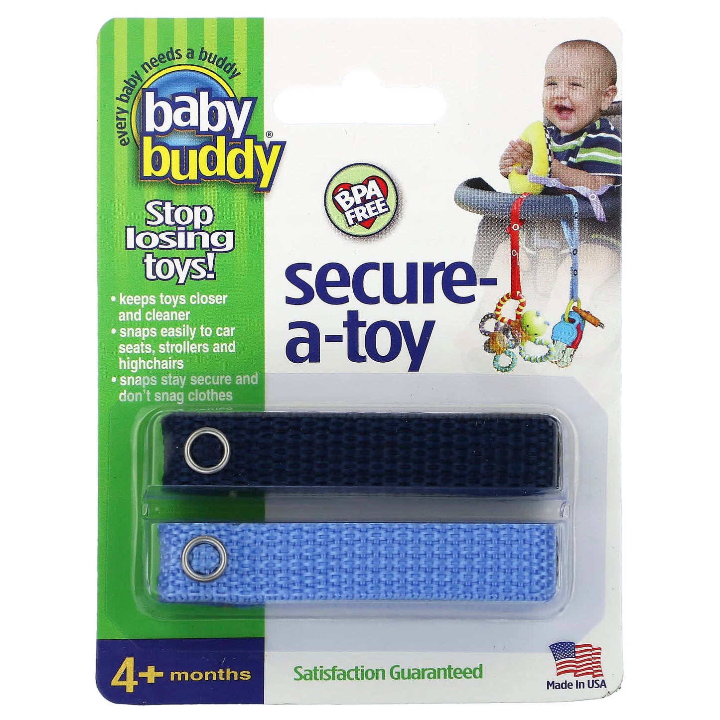 Baby Buddy Secure-A-Toy, 4+ Months, Deep Blue & Sky Blue, 2 Straps - Image 1