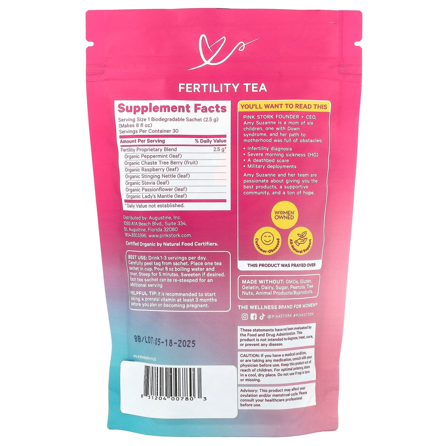 Pink Stork, Fertility Tea, Sweet Mint, 15 Sachets, 1.3 oz (37.5 g)