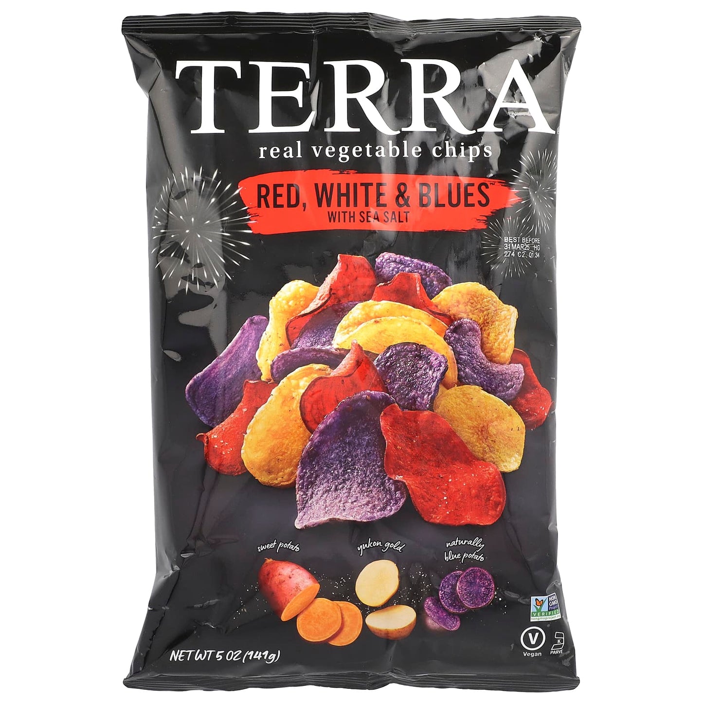 Terra, Real Vegetable Chips, Red, White & Blues with Sea Salt, 5 oz (141 g) - Image 1