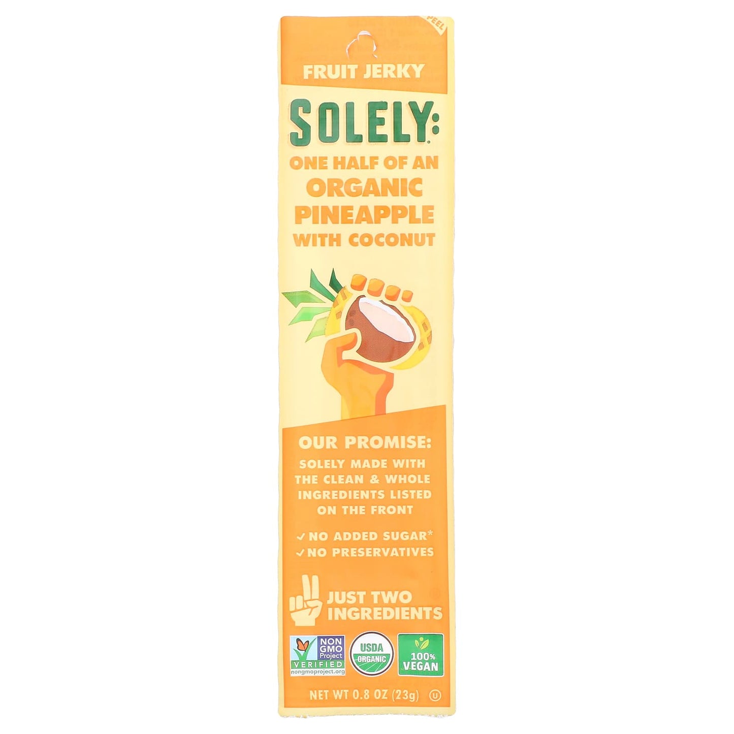 Solely, Fruit Jerky, Organic Pineapple with Coconut, 0.8 oz (23 g) - Image 1