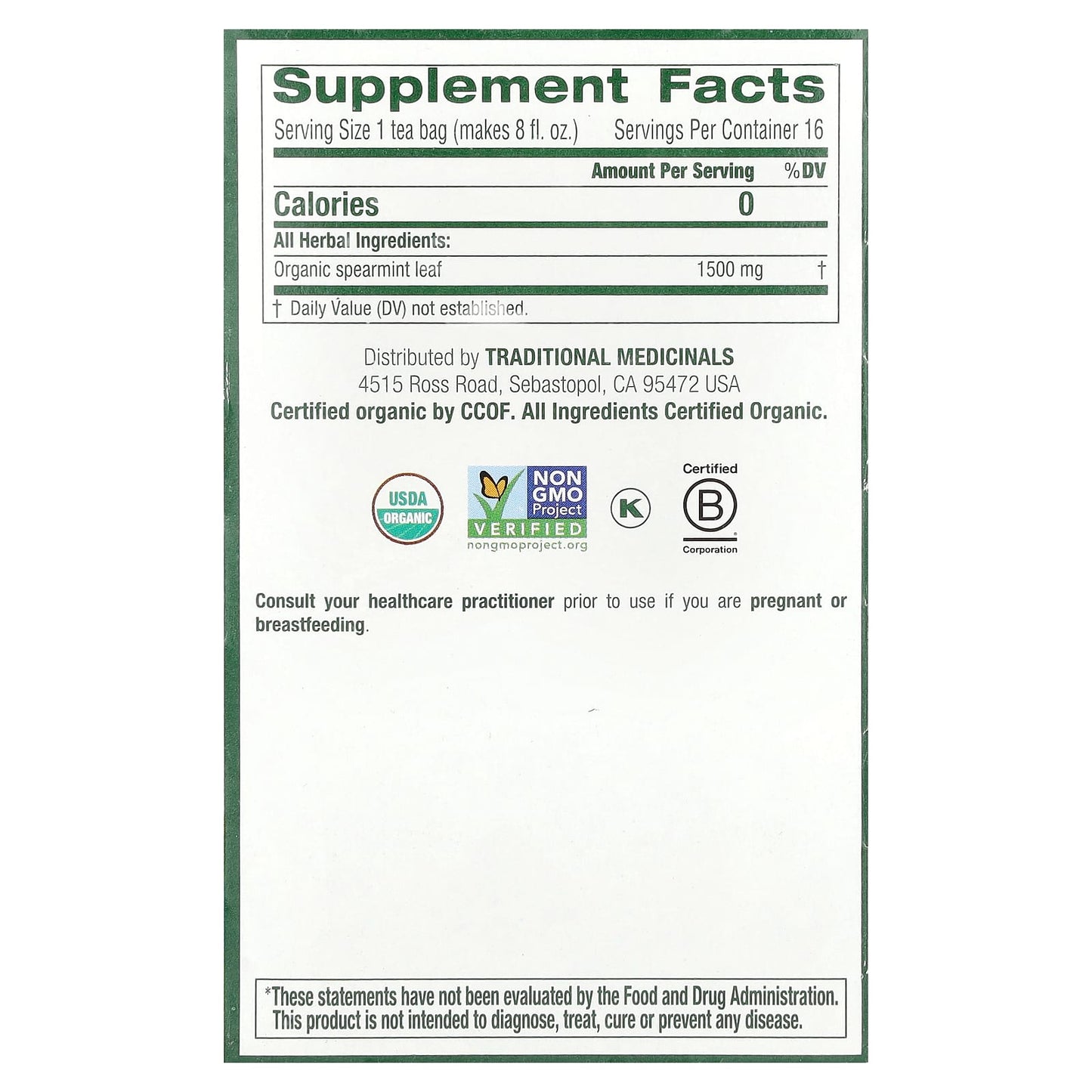 Traditional Medicinals, Organic Spearmint, Caffeine Free, 16 Wrapped Tea Bags, 0.85 oz (24 g) - Image 2