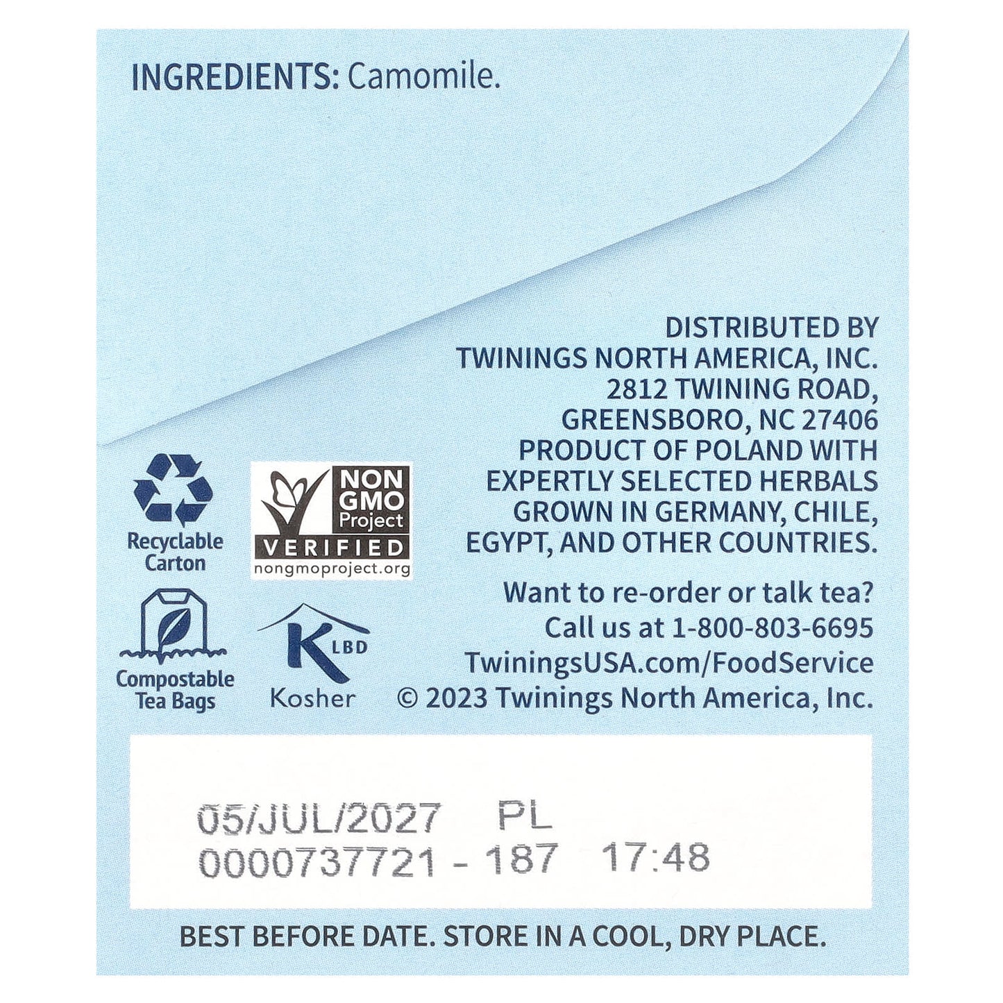 Twinings, Pure Herbal Tea, Pure Camomile, Caffeine-Free, 25 Tea Bags, 1.32 oz (37 g) - Image 2