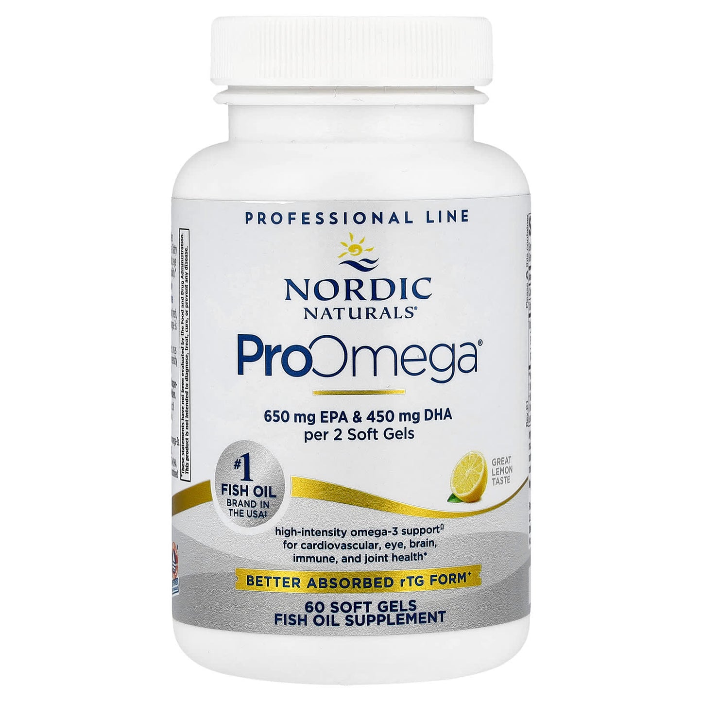 Nordic Naturals, ProOmega®, Lemon, 60 Soft Gels (640 mg per Soft Gel) - Image 1
