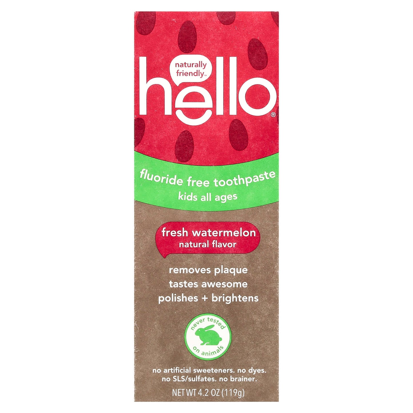 Hello Kids Fluoride Free Toothpaste, Fresh Watermelon, 4.2 oz - Image 2