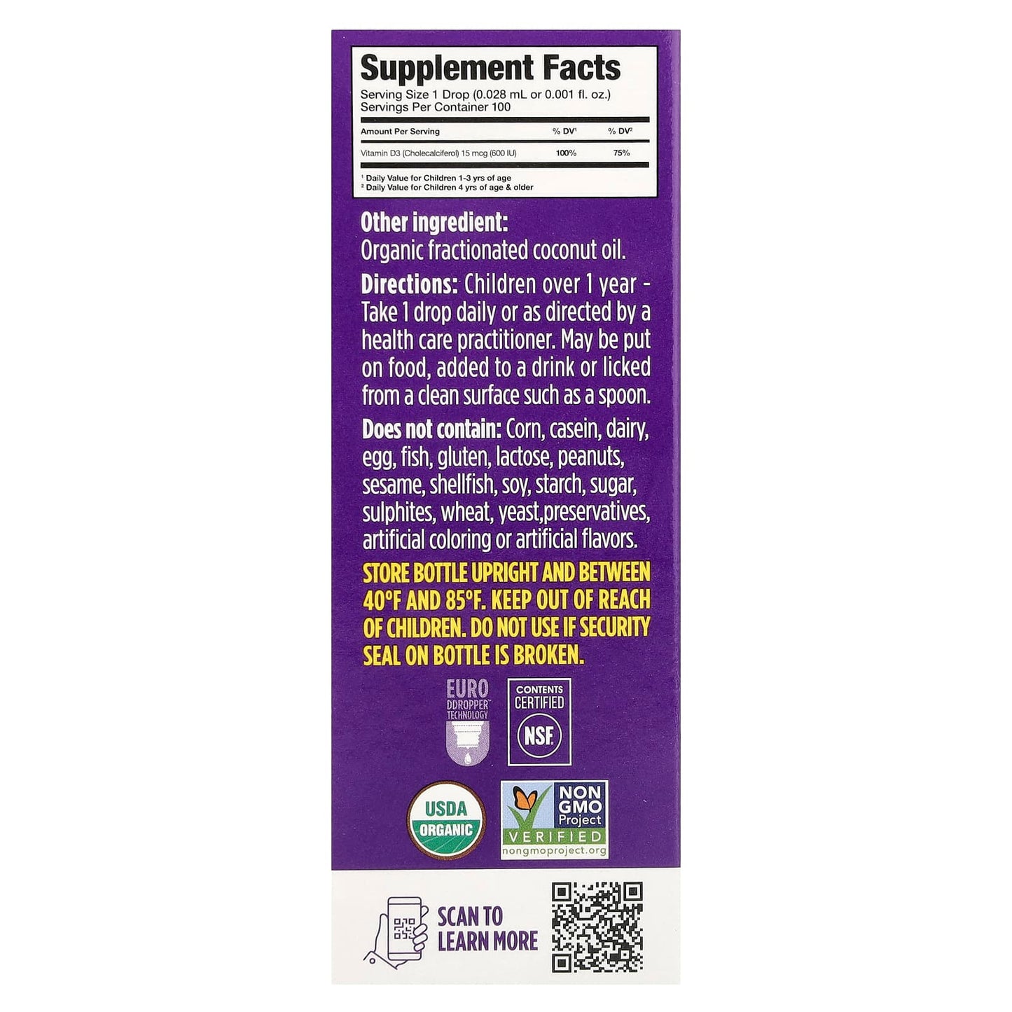 Ddrops Organic Liquid Vitamin D3 Booster Drops for Kids - 600 IU, 100 Drops - Image 2