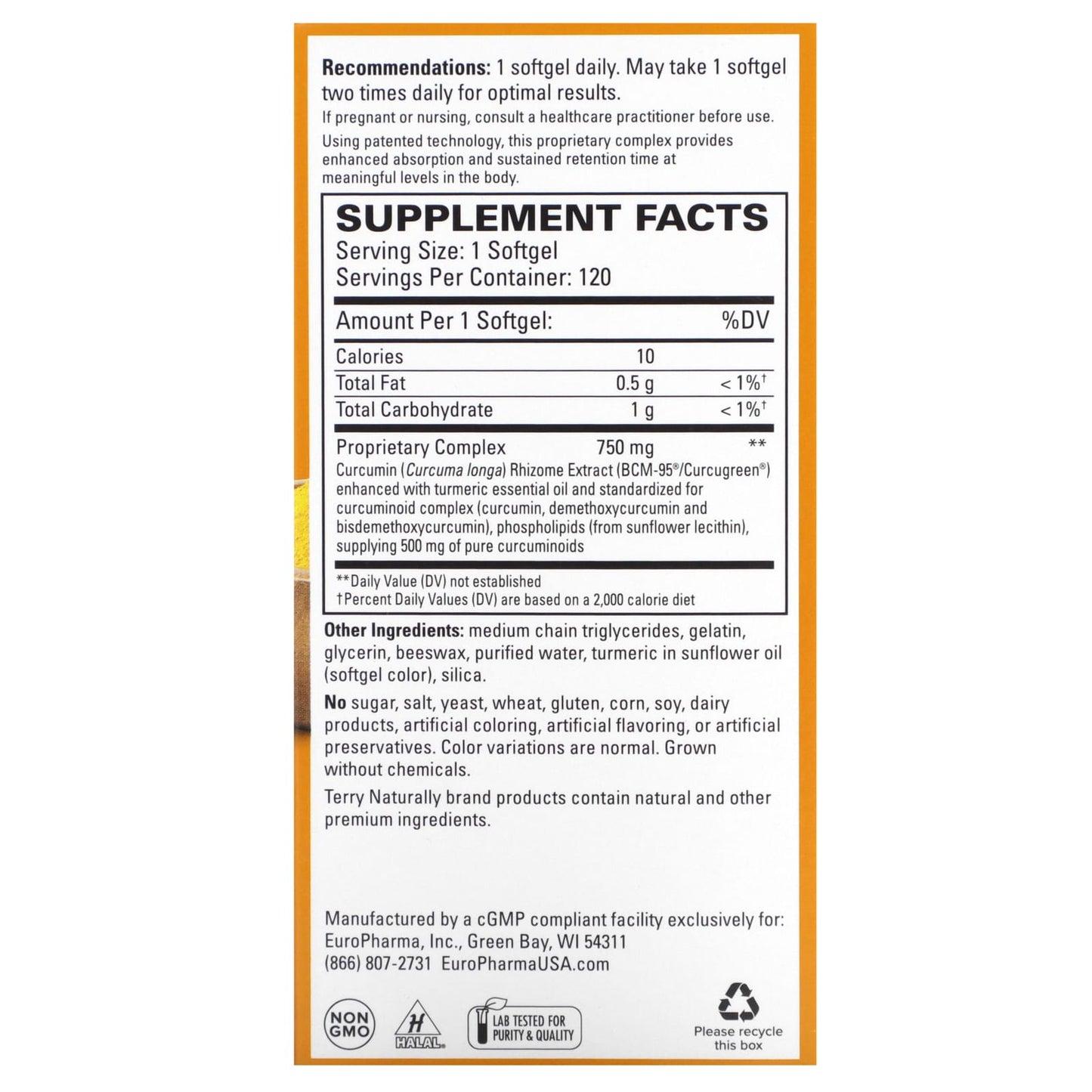 Terry Naturally, CuraMed, Superior Absorption Curcumin, 750 mg, 120 Softgels - Image 2