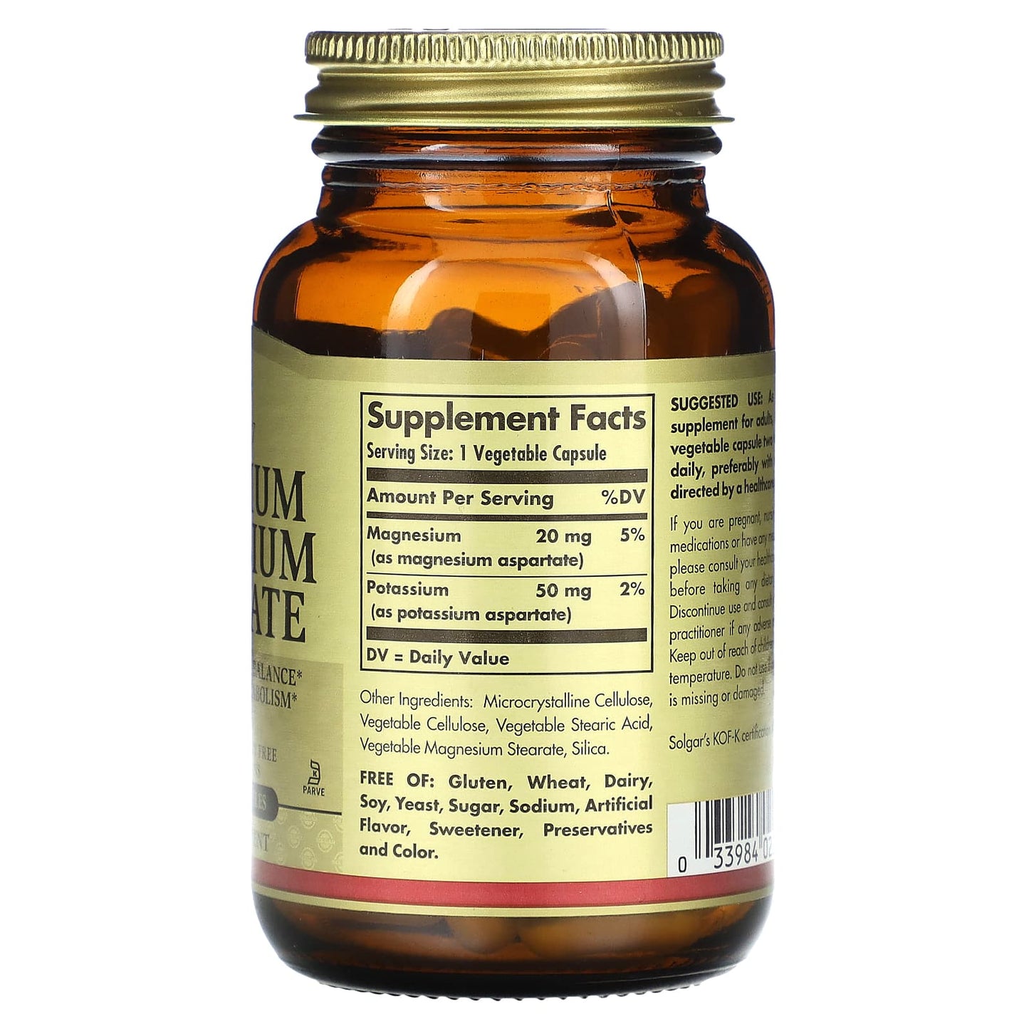 Solgar, Potassium Magnesium Aspartate, 90 Vegetable Capsules - Image 2