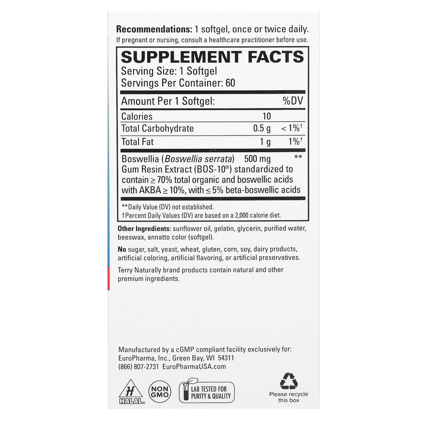 Terry Naturally, BosMed 500, Advanced Boswellia, Extra Strength, 60 Softgels (500 mg per Softgel) - Image 2