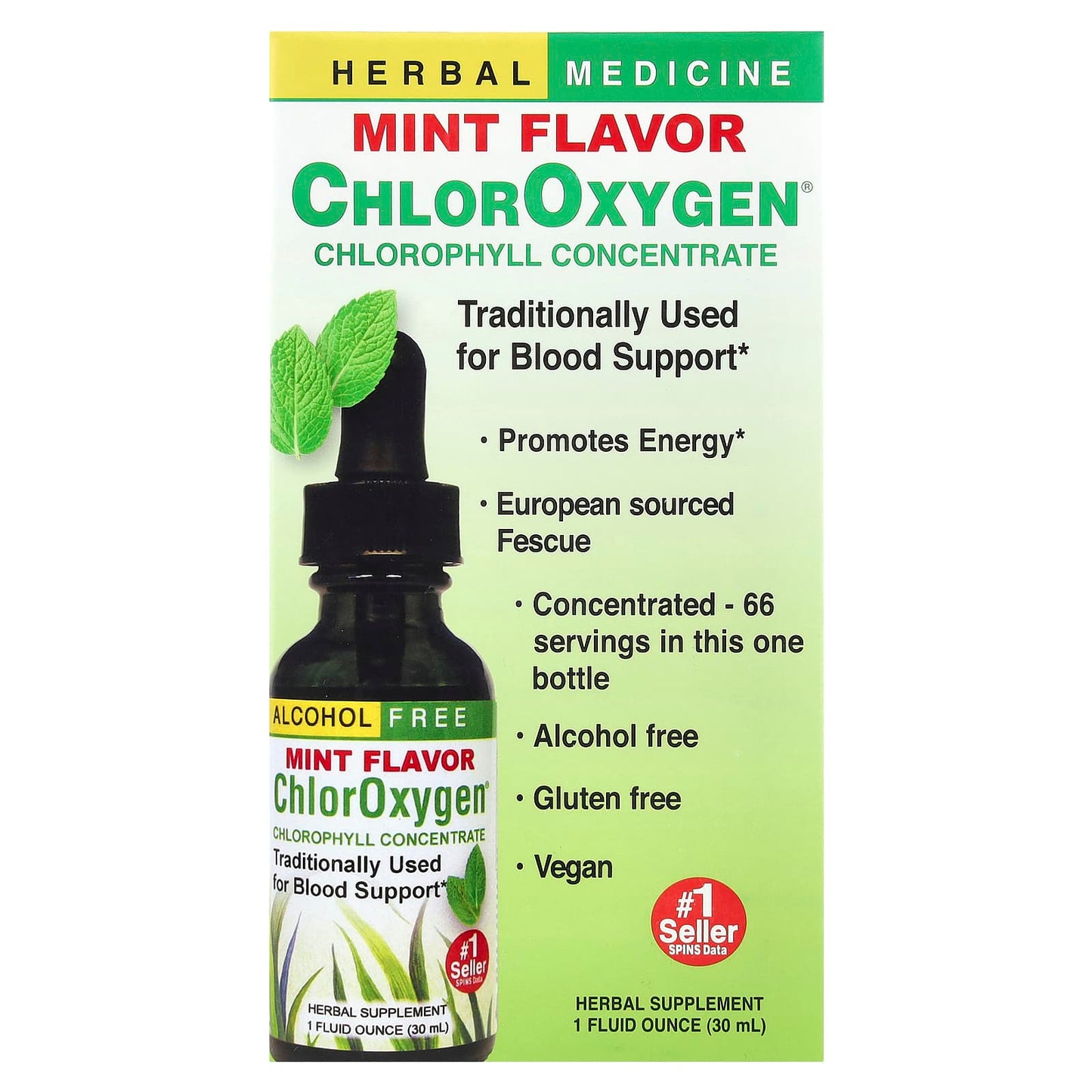Herbs Etc. ChlorOxygen Chlorophyll Concentrate, Alcohol Free, Mint - Image 1