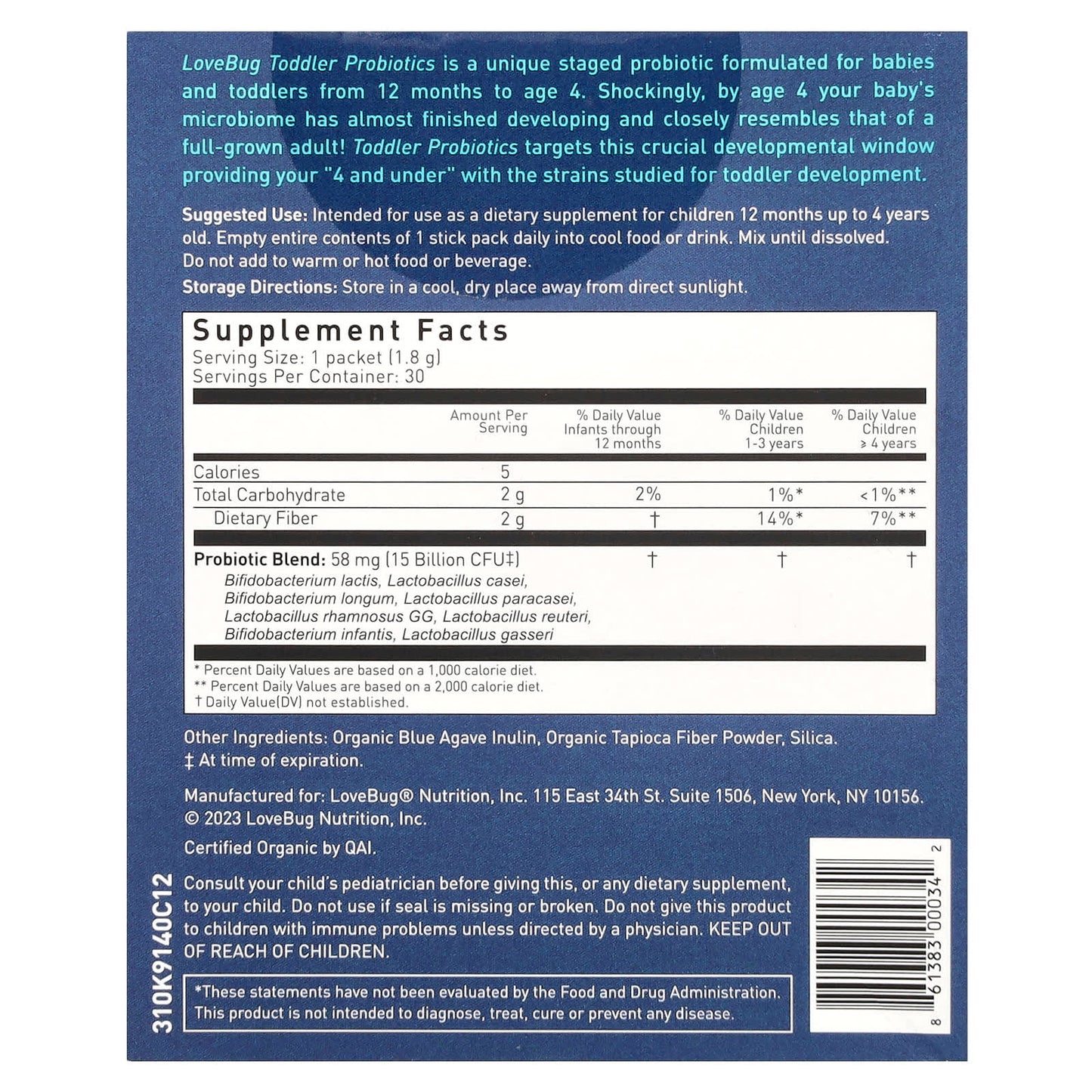 LoveBug Probiotics, Toddler Probiotics, 12 Months Up To 4 Years, 15 Billion CFU, 30 Single Serve Stick Packs, 0.06 oz (1.8 g) Each - Image 2