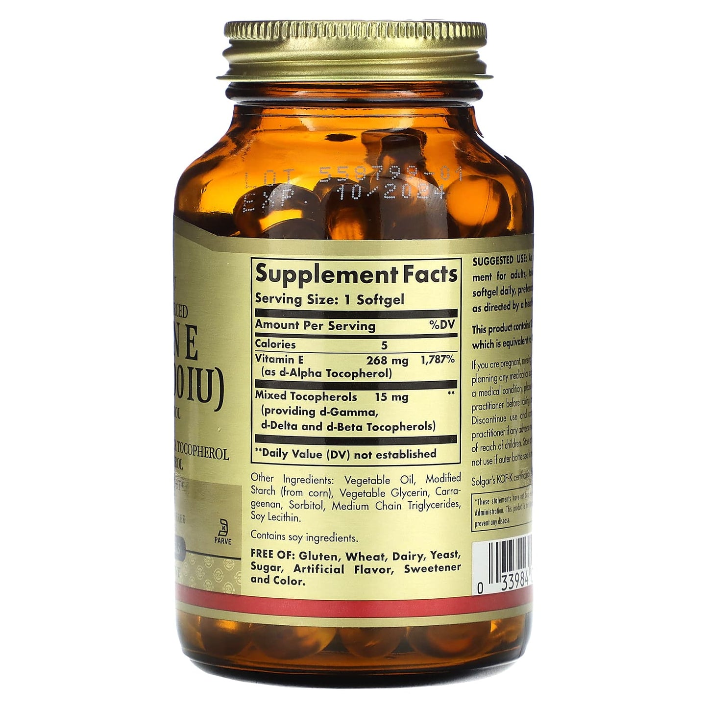 Solgar, Naturally Sourced Vitamin E, 100 Vegan Softgels - Image 2