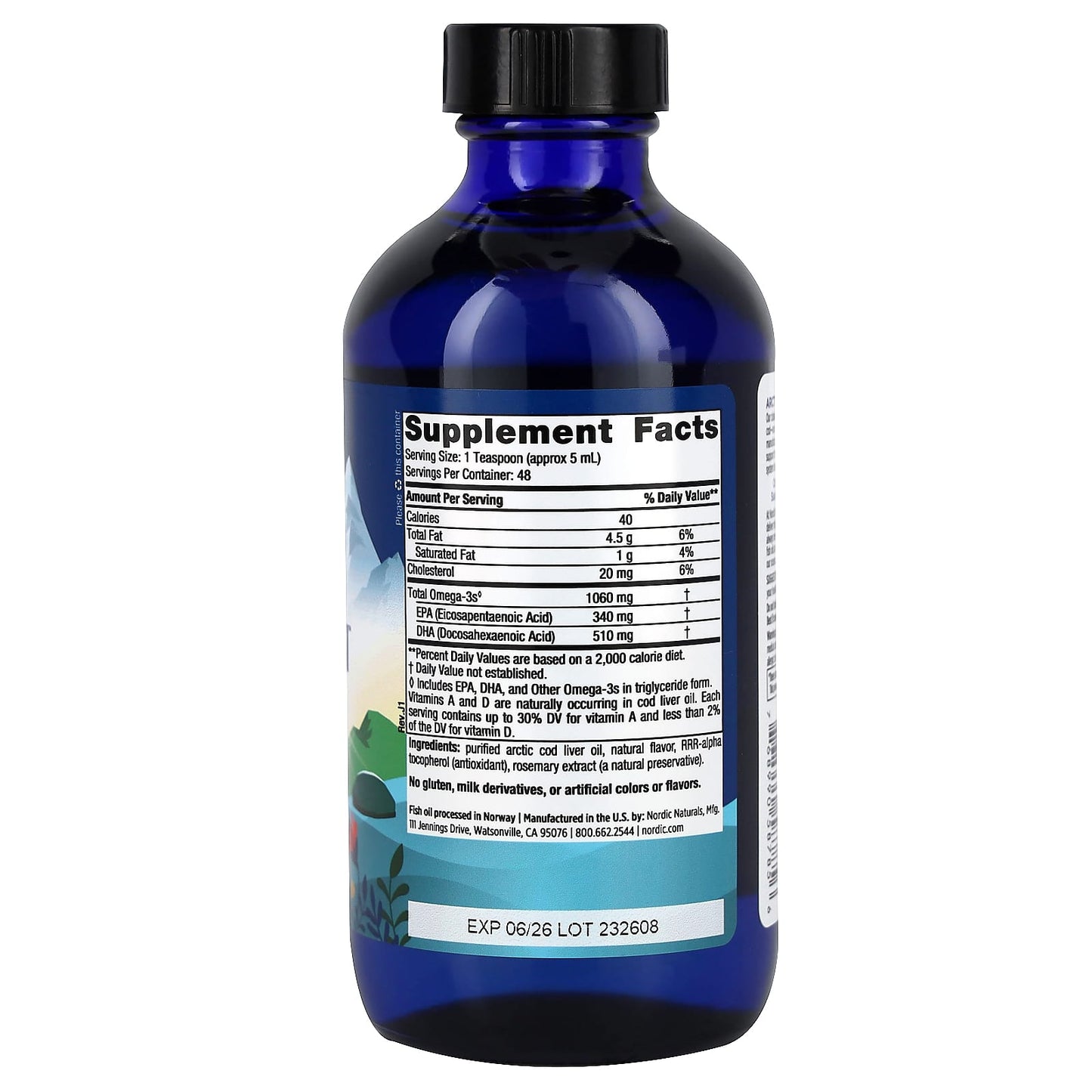 Nordic Naturals, Arctic Cod Liver Oil, Lemon, 1,060 mg, 8 fl oz (237 ml)