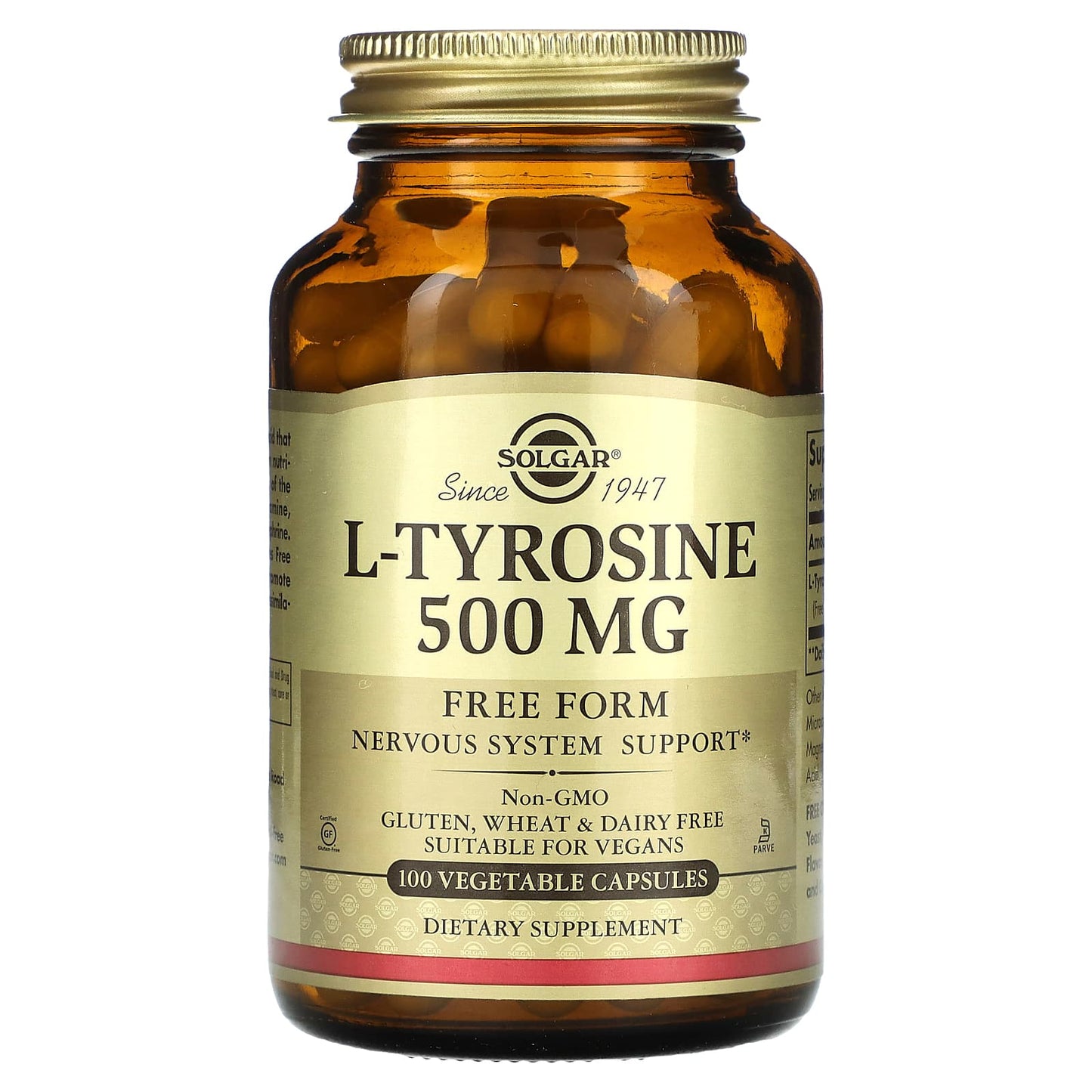 Solgar, L-Tyrosine, 500 mg, 100 Vegetable Capsules - Image 1