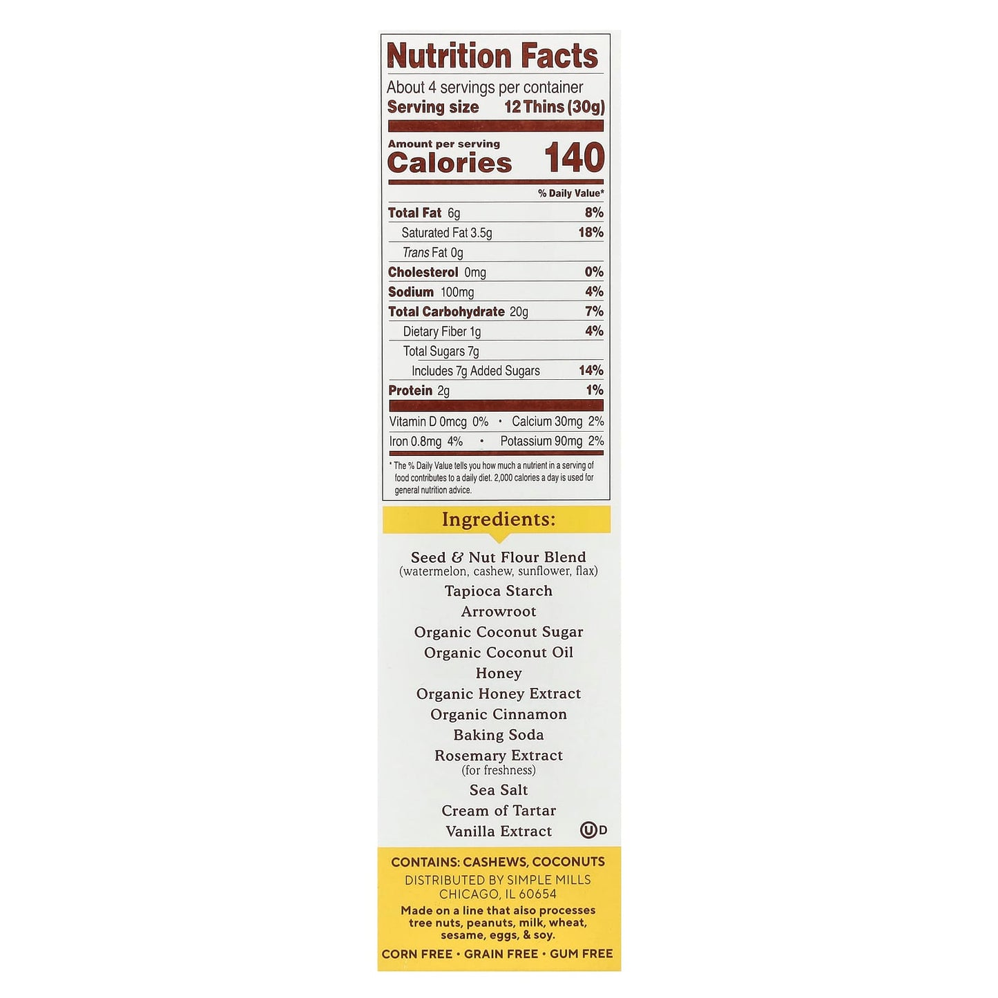 Simple Mills, Seed & Nut Flour, Sweet Thins®, Honey Cinnamon, 4.25 oz (120 g) - Image 2