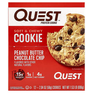 Quest Nutrition Peanut Butter Chocolate Chip Protein Cookies, 12 Pack, Keto Frie