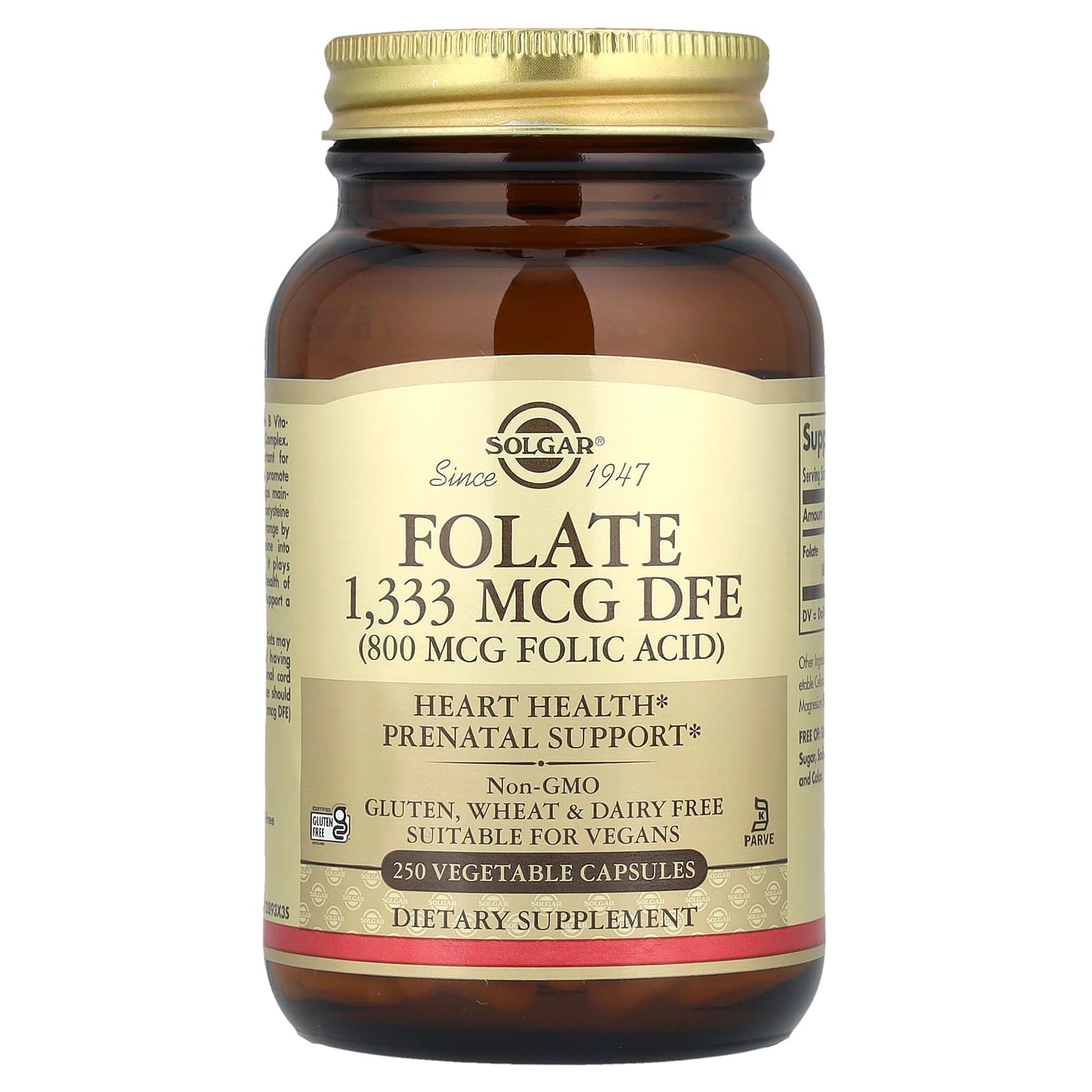 Solgar, Folate, 1,333 mcg DFE, 250 Vegetable Capsules - Image 1