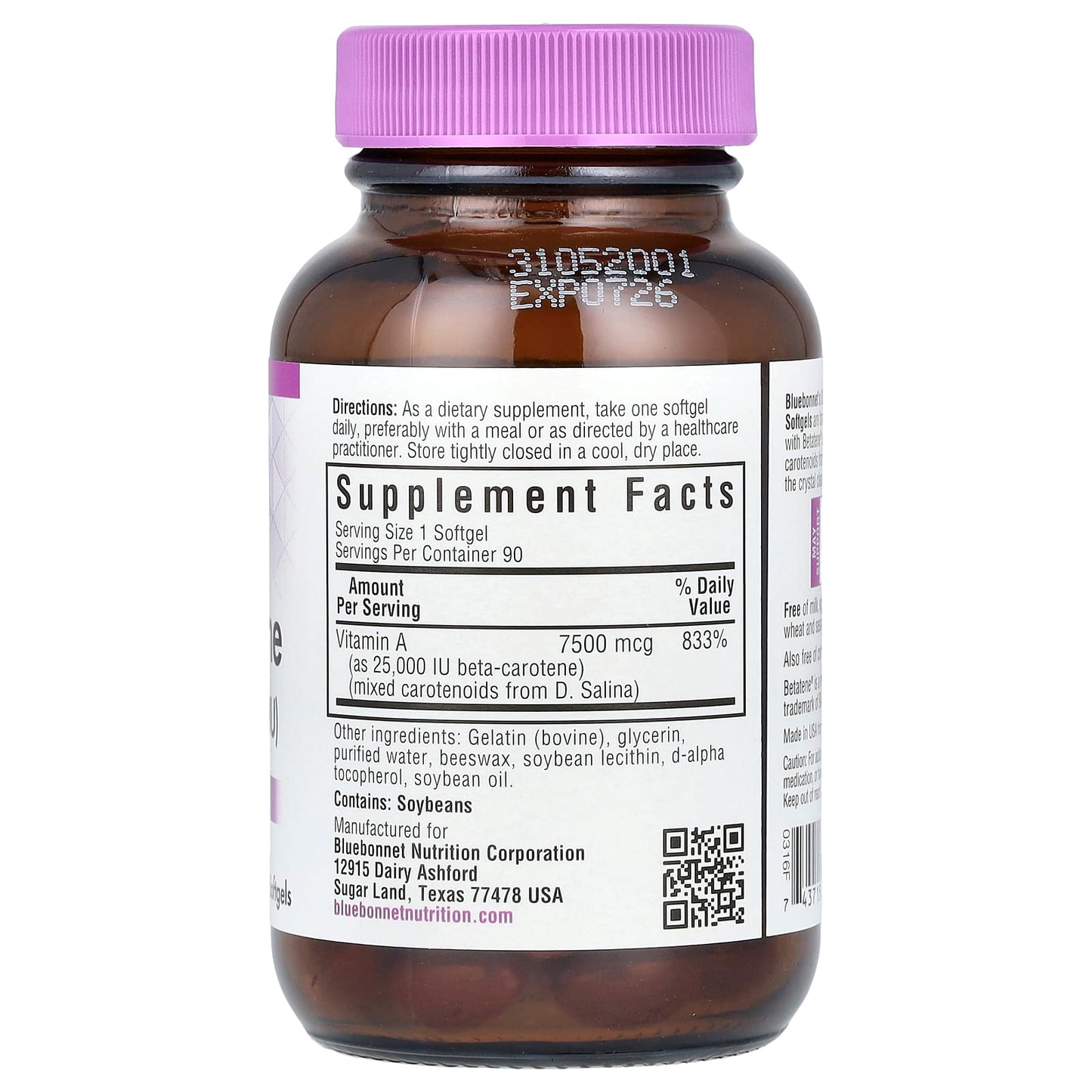 Bluebonnet Nutrition, D. Salina, Beta-Carotene, 7,500 mcg (25,000 IU), 90 Softgels