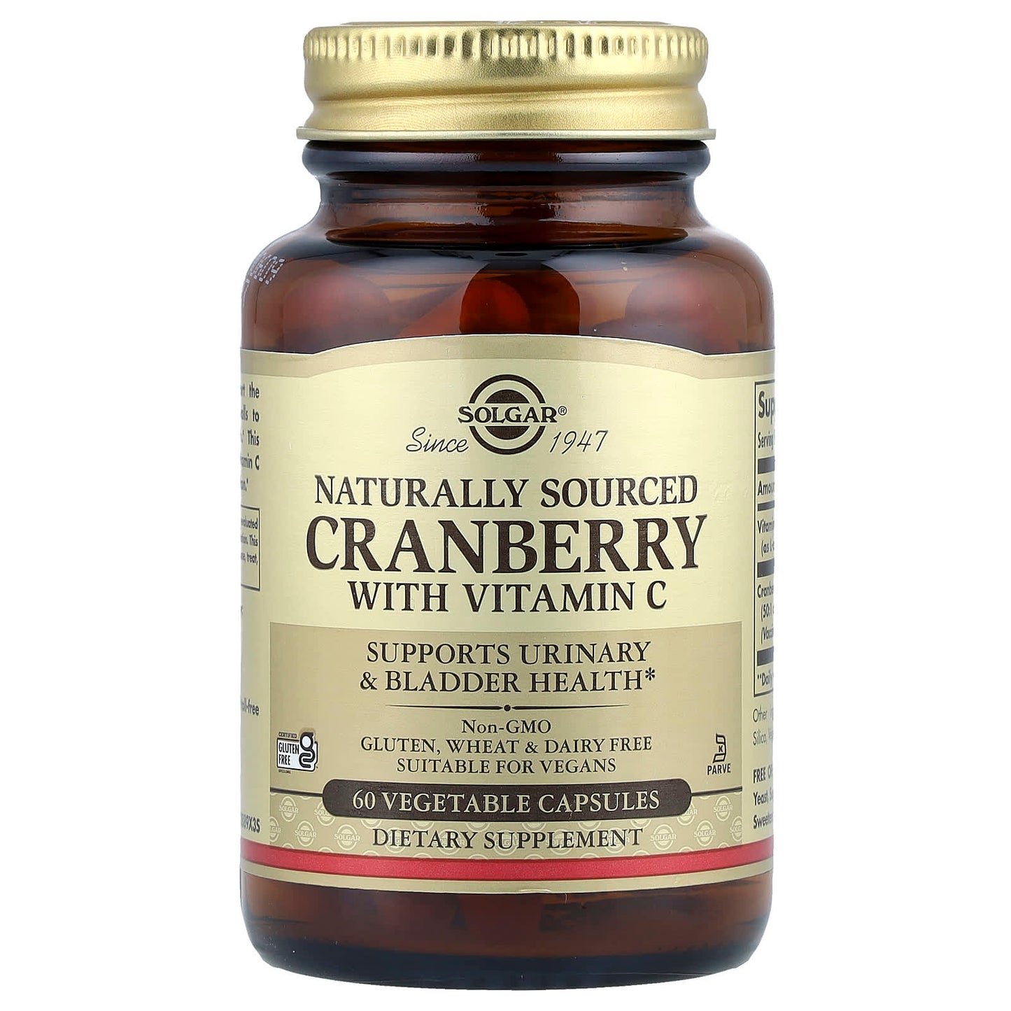 Solgar, Cranberry with Vitamin C, Naturally Sourced, 60 Vegetable Capsules - Image 1