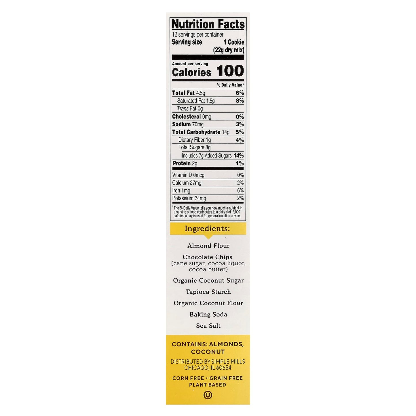 Simple Mills, Almond Flour Baking Mix, Chocolate Chip Cookie, 9.4 oz (265 g) - Image 2