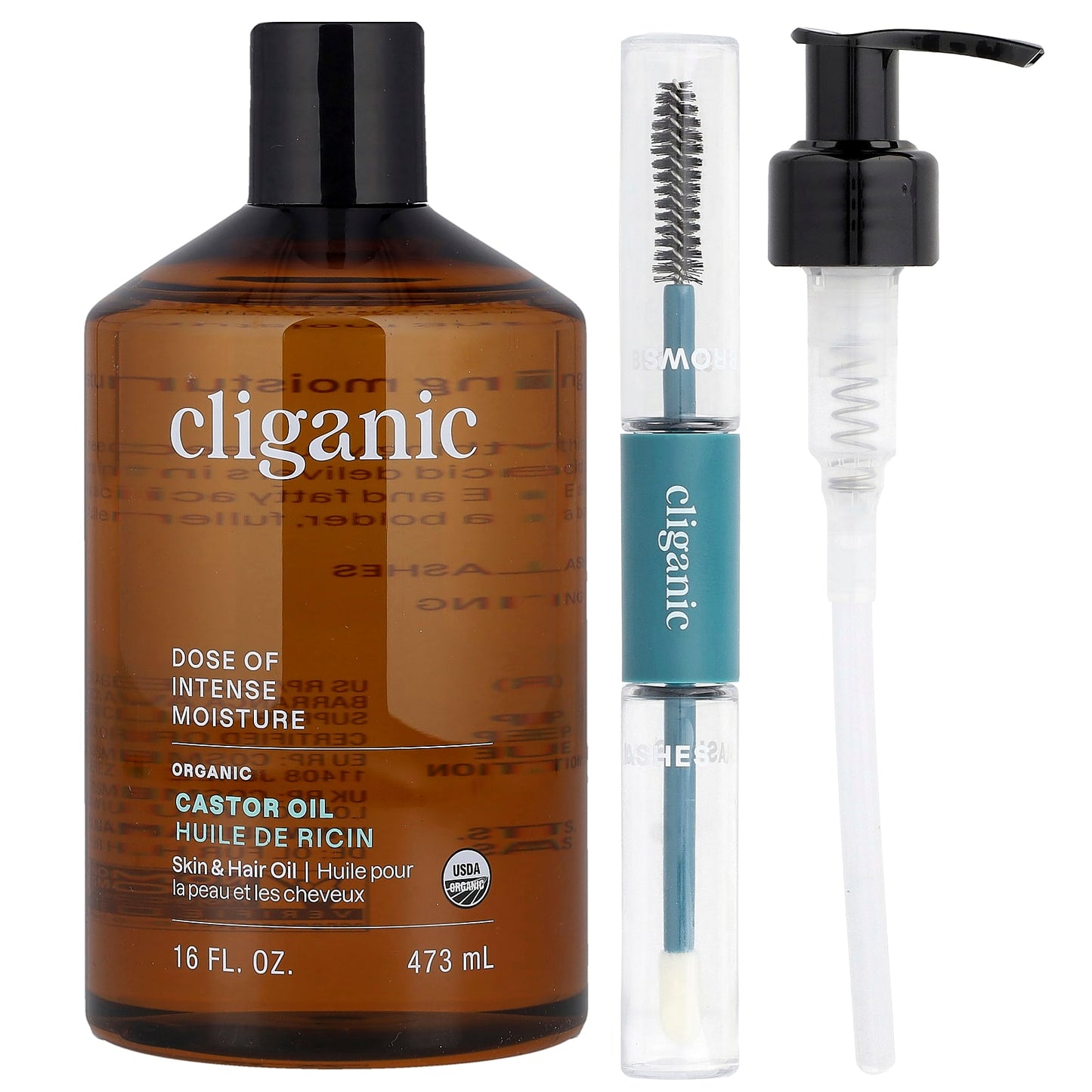 Cliganic USDA Organic Castor Oil Lash & Brow Set - 16 fl oz - Image 1