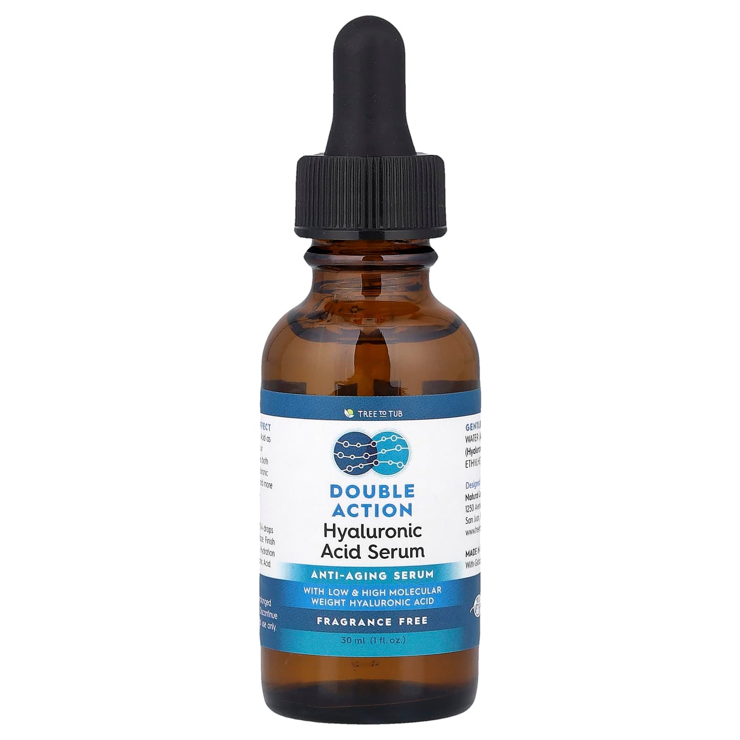 Tree To Tub, Double Action Hyaluronic Acid Serum, Fragrance Free, 1 fl oz (30 ml) - Image 1