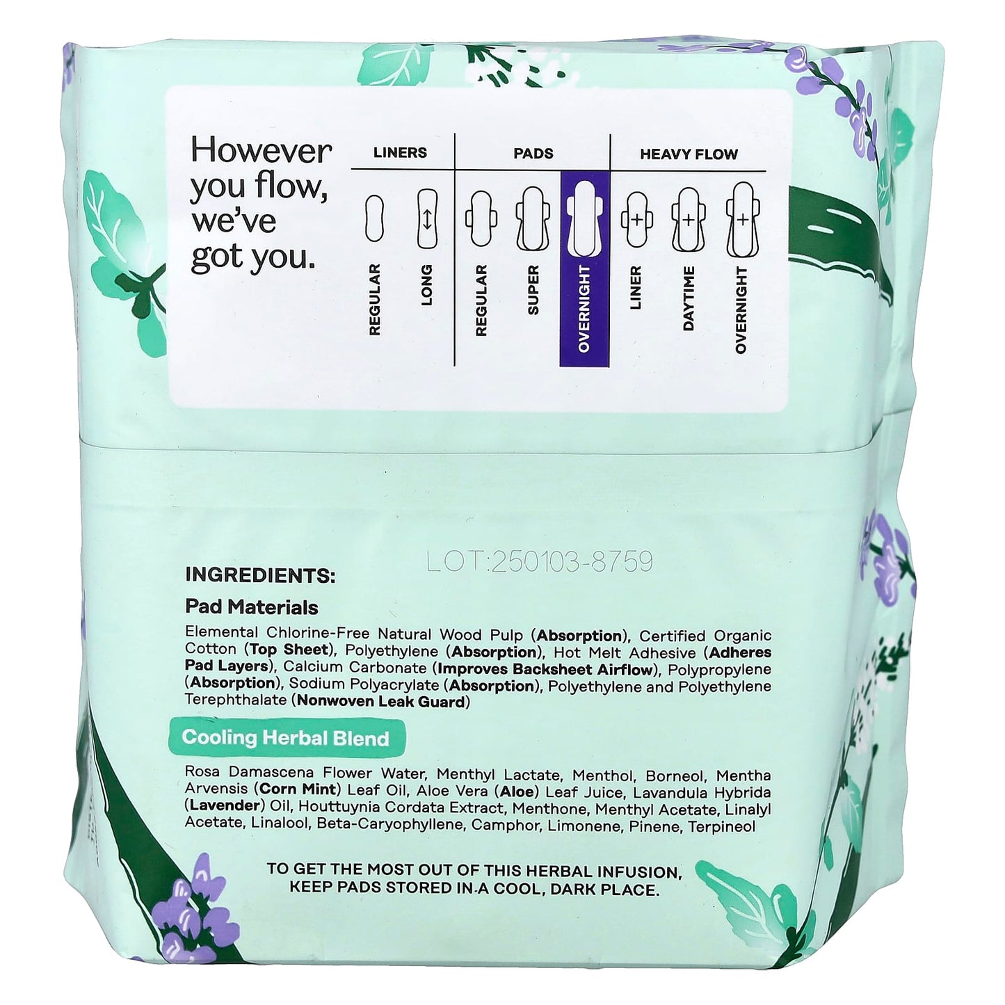The Honey Pot Company, Organic Herbal-Infused Pads with Wings, Overnight, 12 Count - Image 2