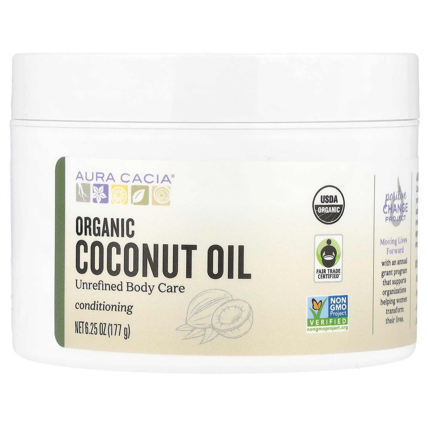 Organic Coconut Oil for Hair and Skin - Aura Cacia, 6.25 oz (177 g) - Image 1