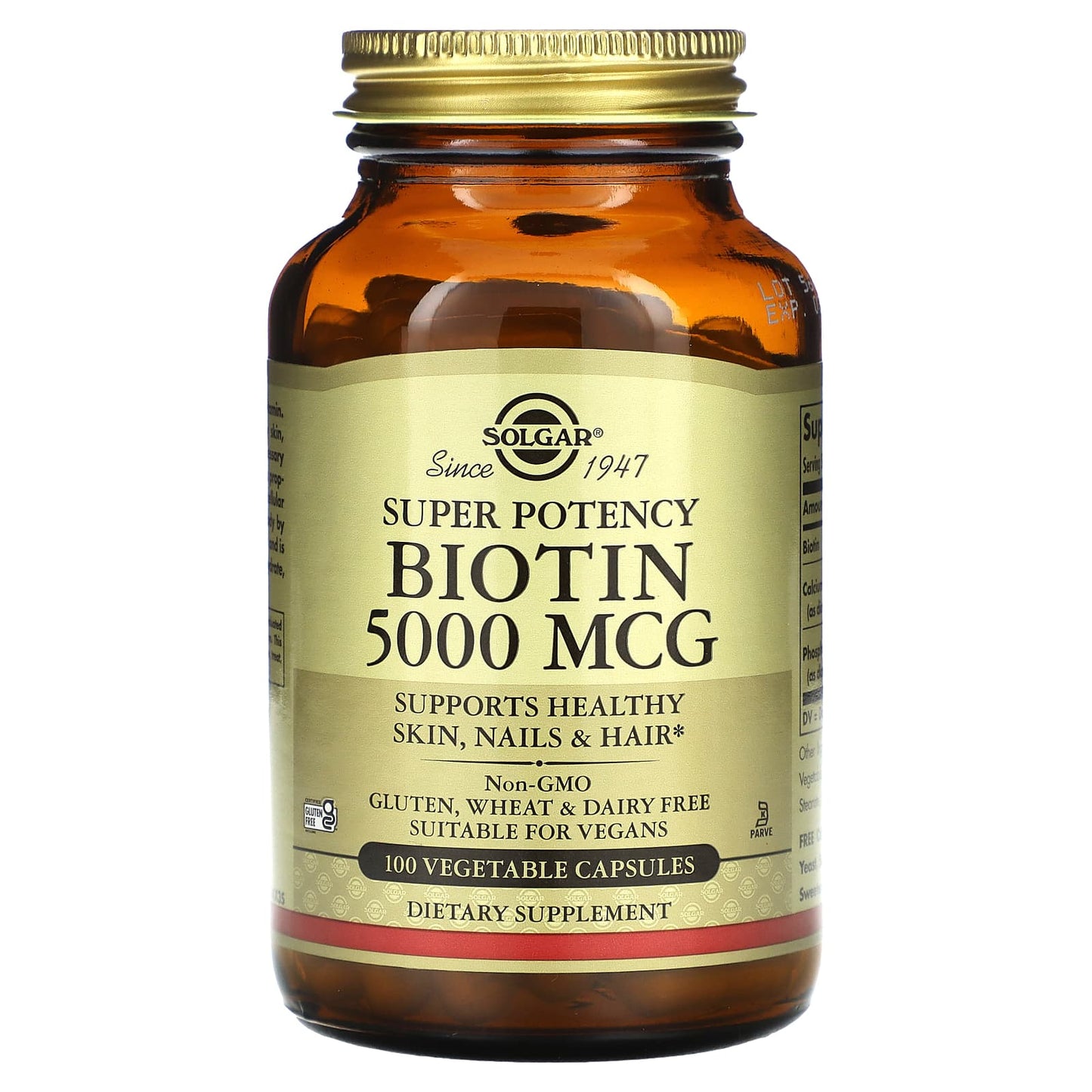 Solgar, Biotin, 5,000 mcg, 100 Vegetable Capsules - Image 1